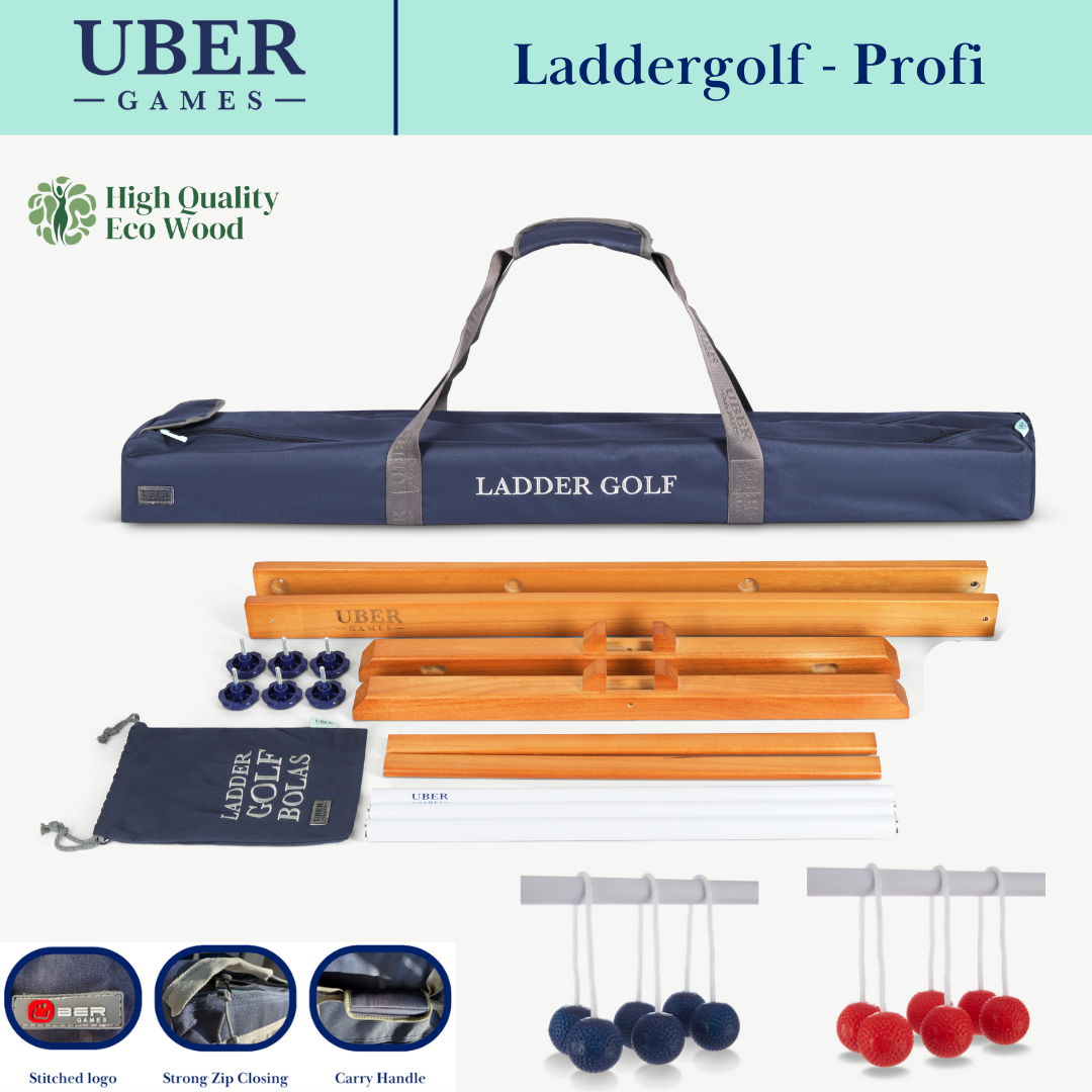 Leitergolf-Set mit blauer Tragetasche und Leitergolf-Bolas.