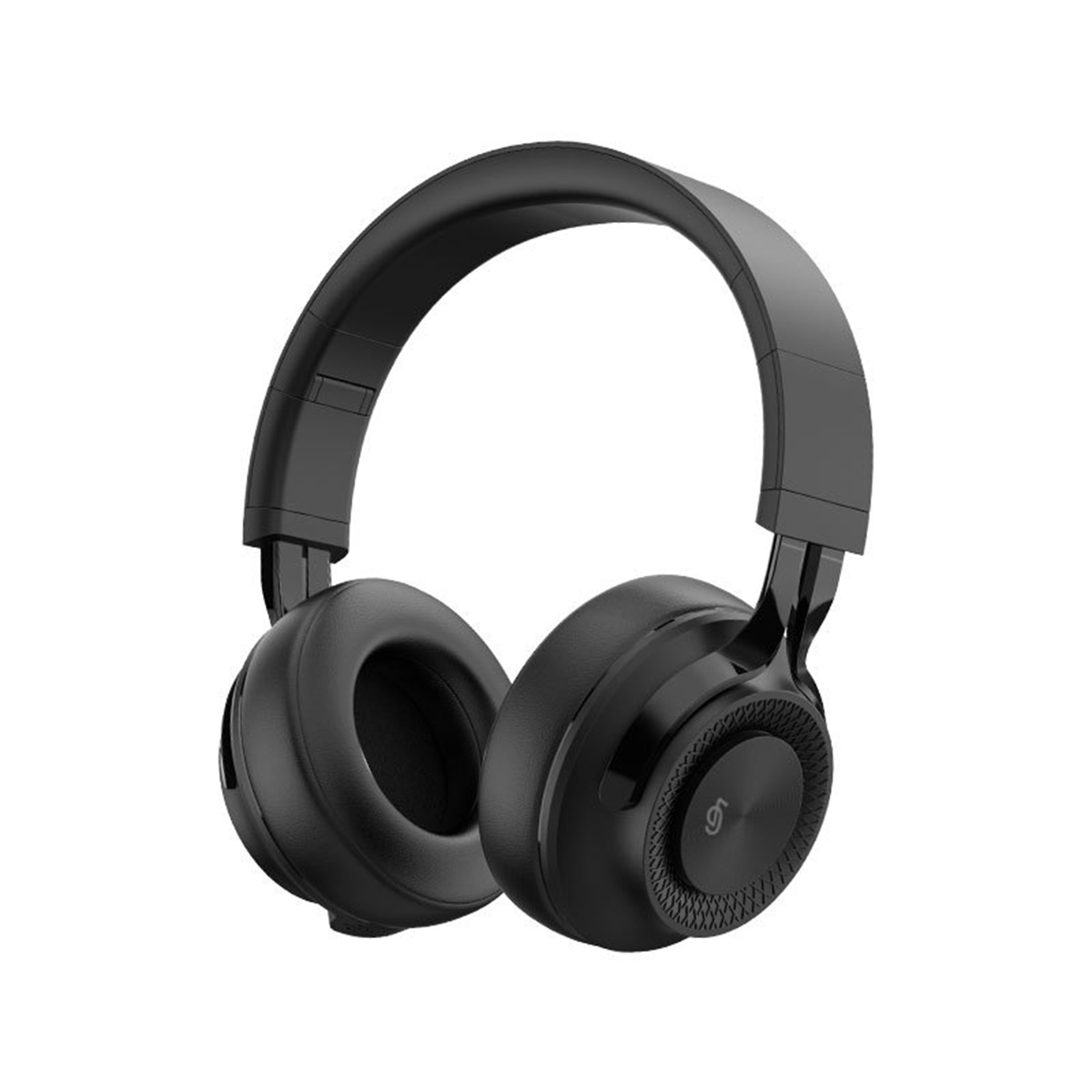 Schwarze Kopfhörer. Einfaches Design, kreisförmige Ohrmuscheln und ein Kopfband.