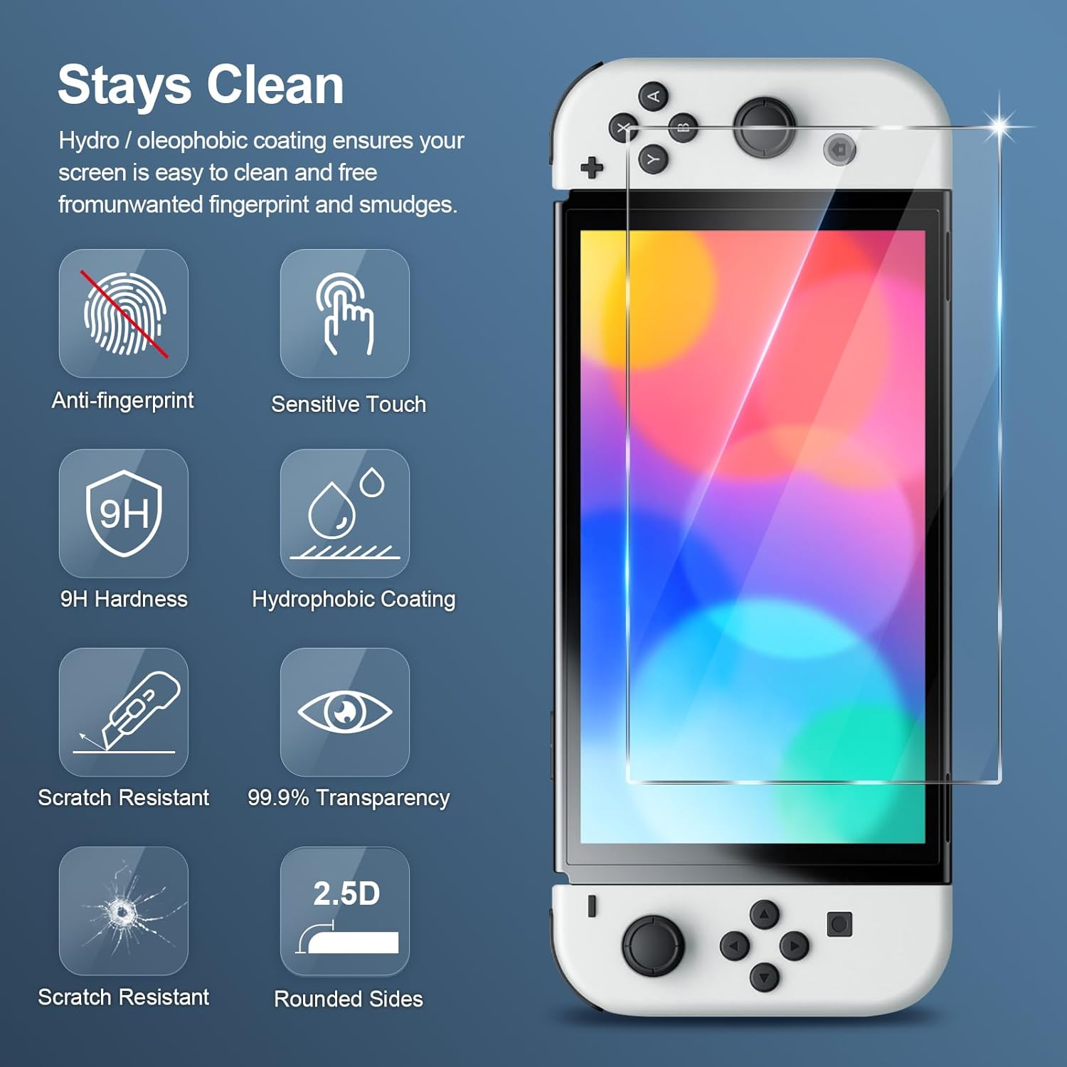 Weiße Nintendo Switch mit Displayschutzfunktionen: Anti-Fingerabdruck, empfindliche Berührung usw.