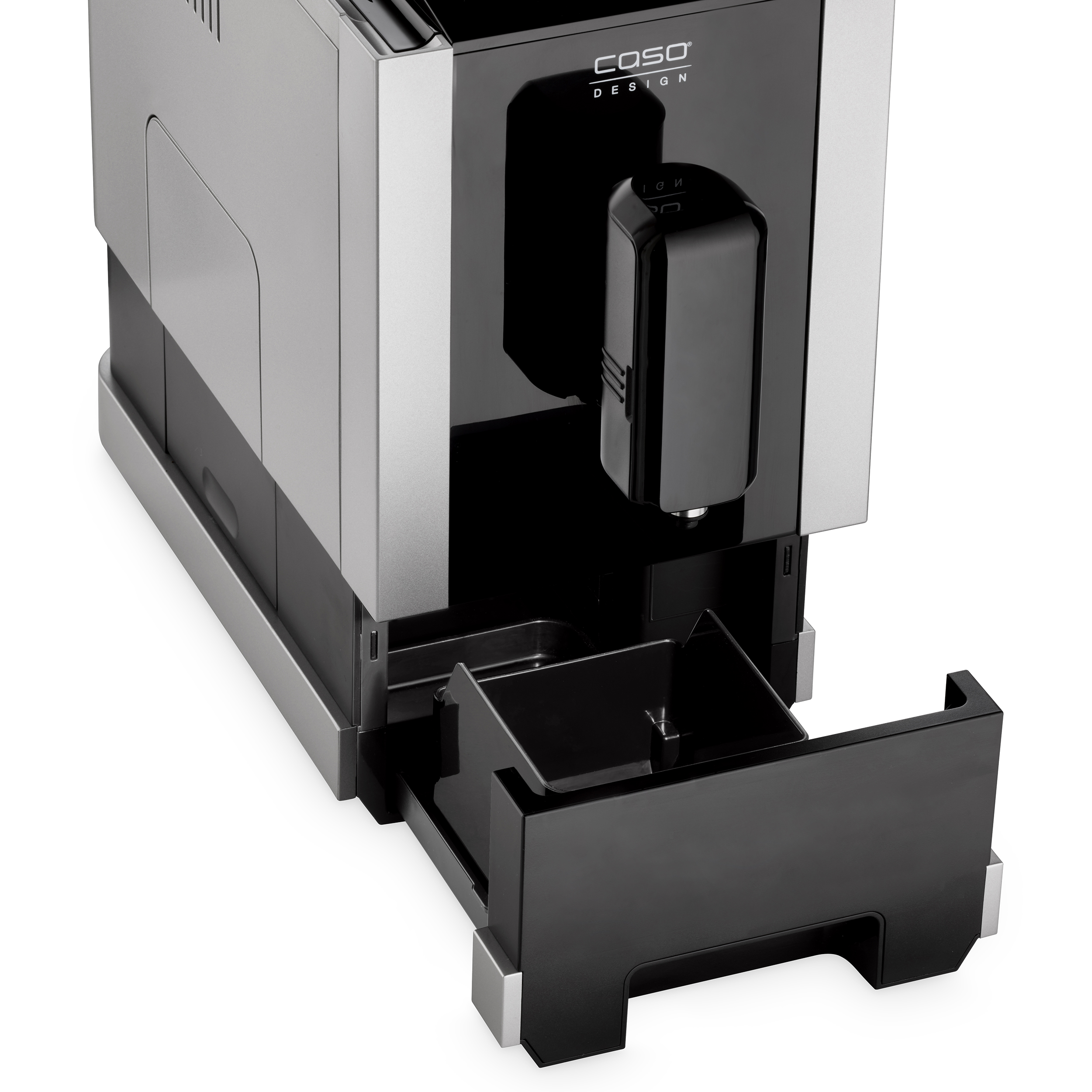 Kaffeemaschine mit geöffneter Schublade, zeigt das Innere.