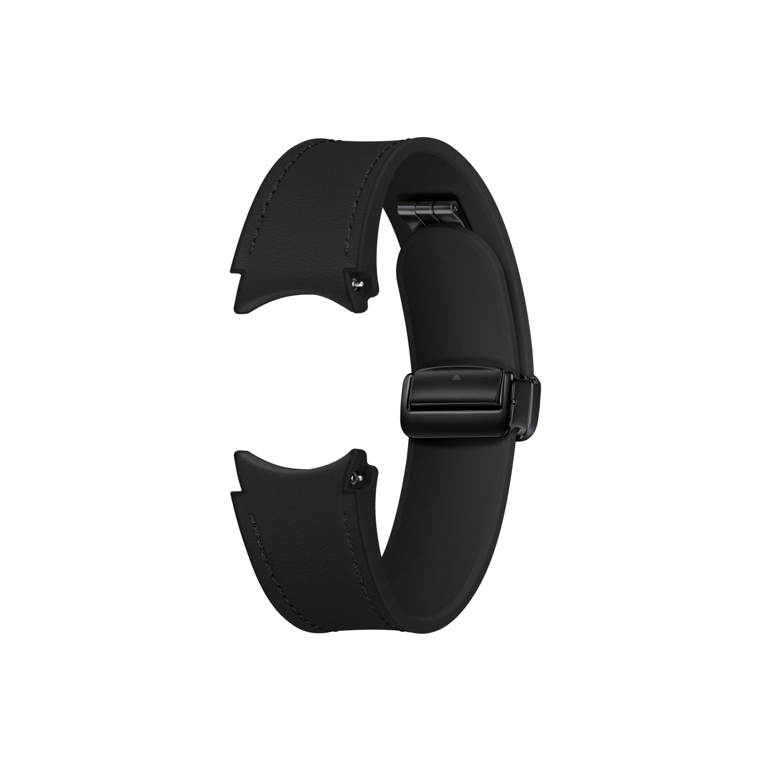 Schwarzes Lederarmband mit Metallschnalle.