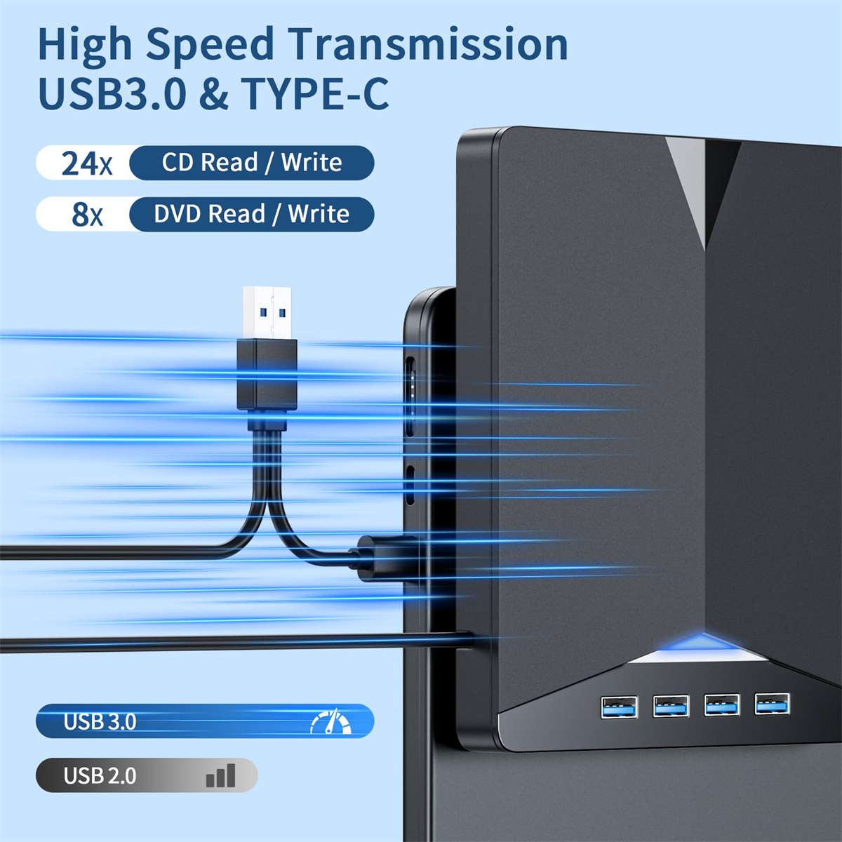 Ein externes USB 3.0 & Typ-C Gerät mit Hochgeschwindigkeits-Datenübertragungsfunktionen.