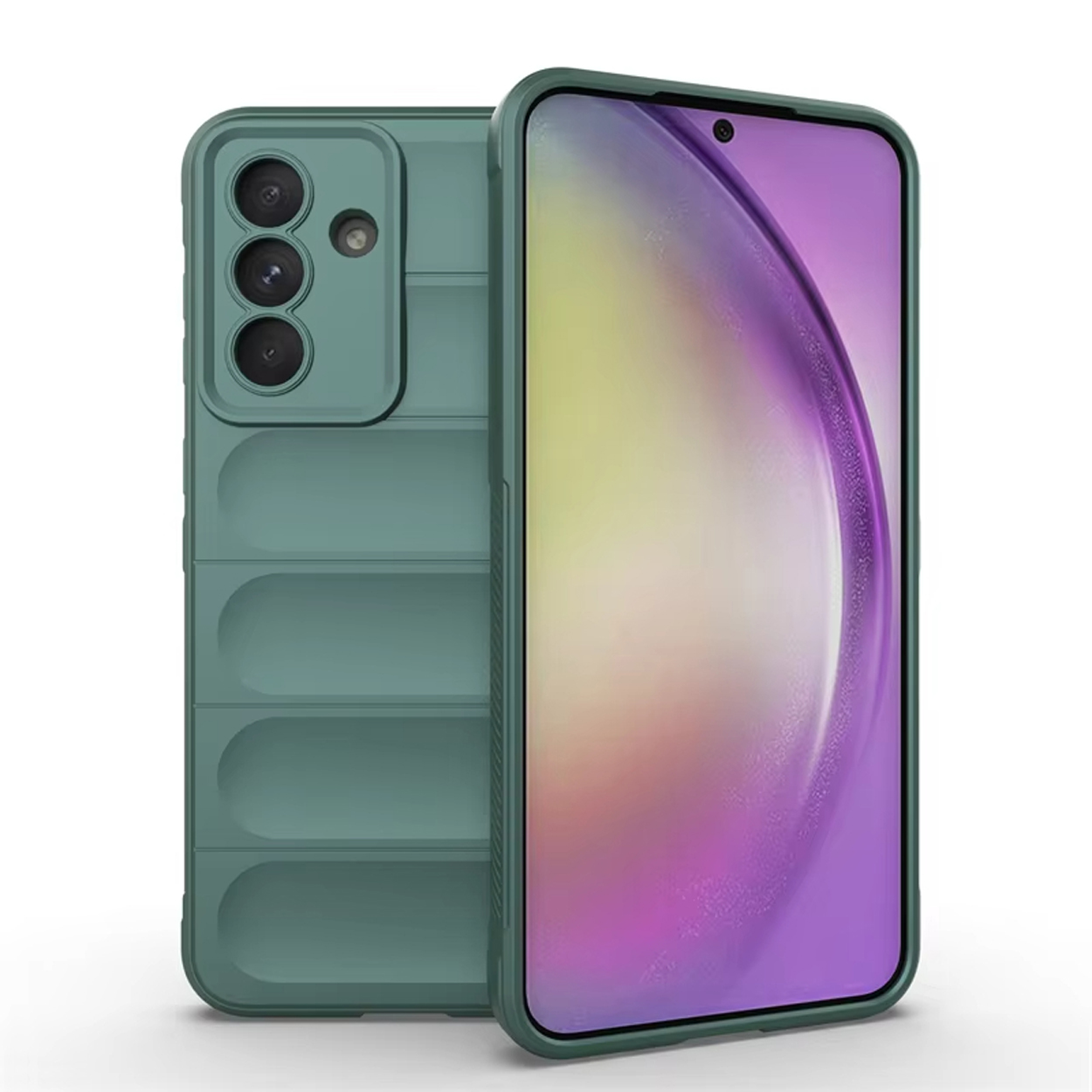 Groene telefoonhoes met telefoon erin. Witte achtergrond.