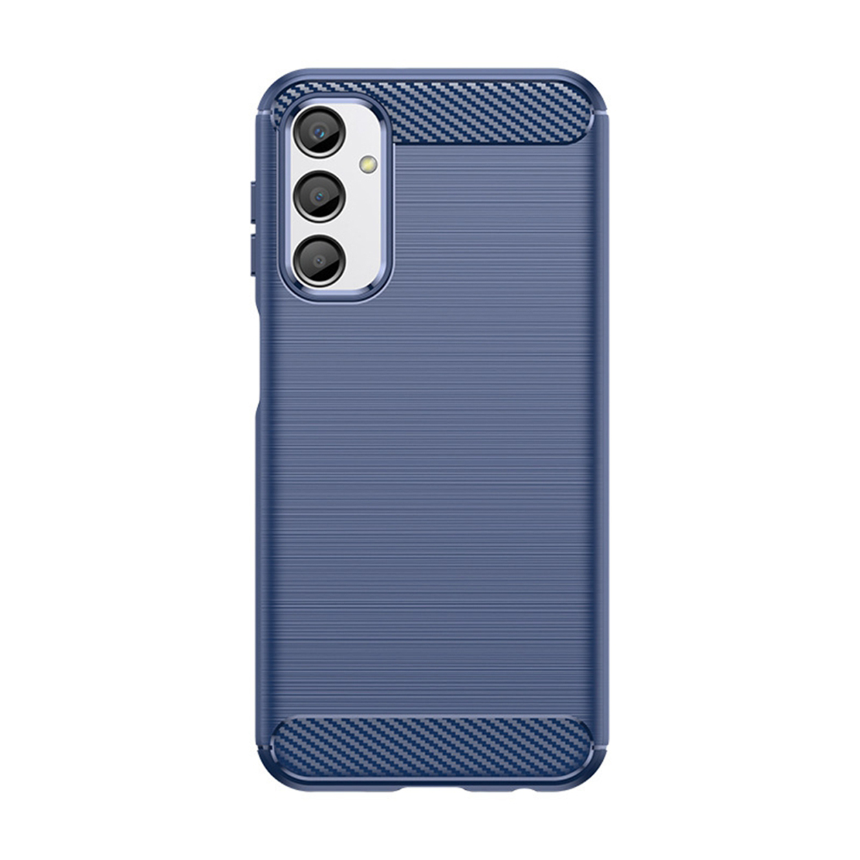 Étui de téléphone bleu avec dos texturé et trois découpes pour l'appareil photo.