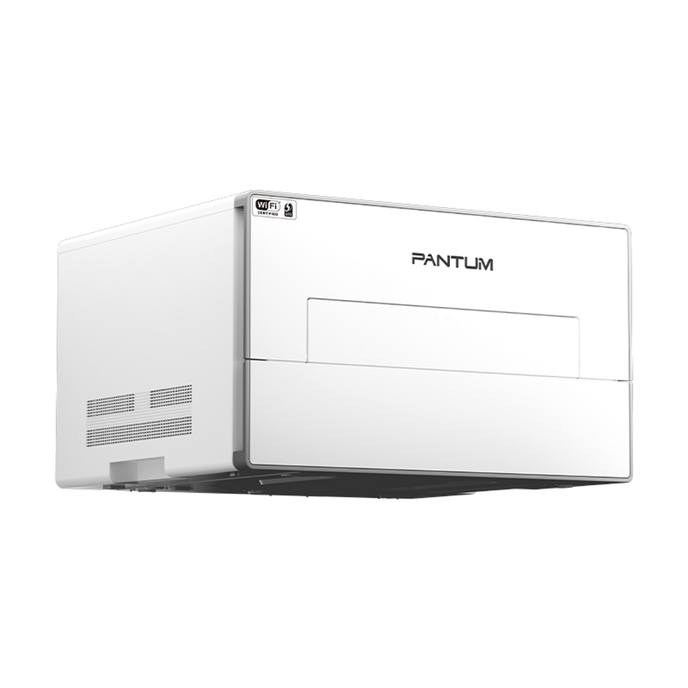 Biała drukarka z logo WIFI i nazwą marki Pantum.