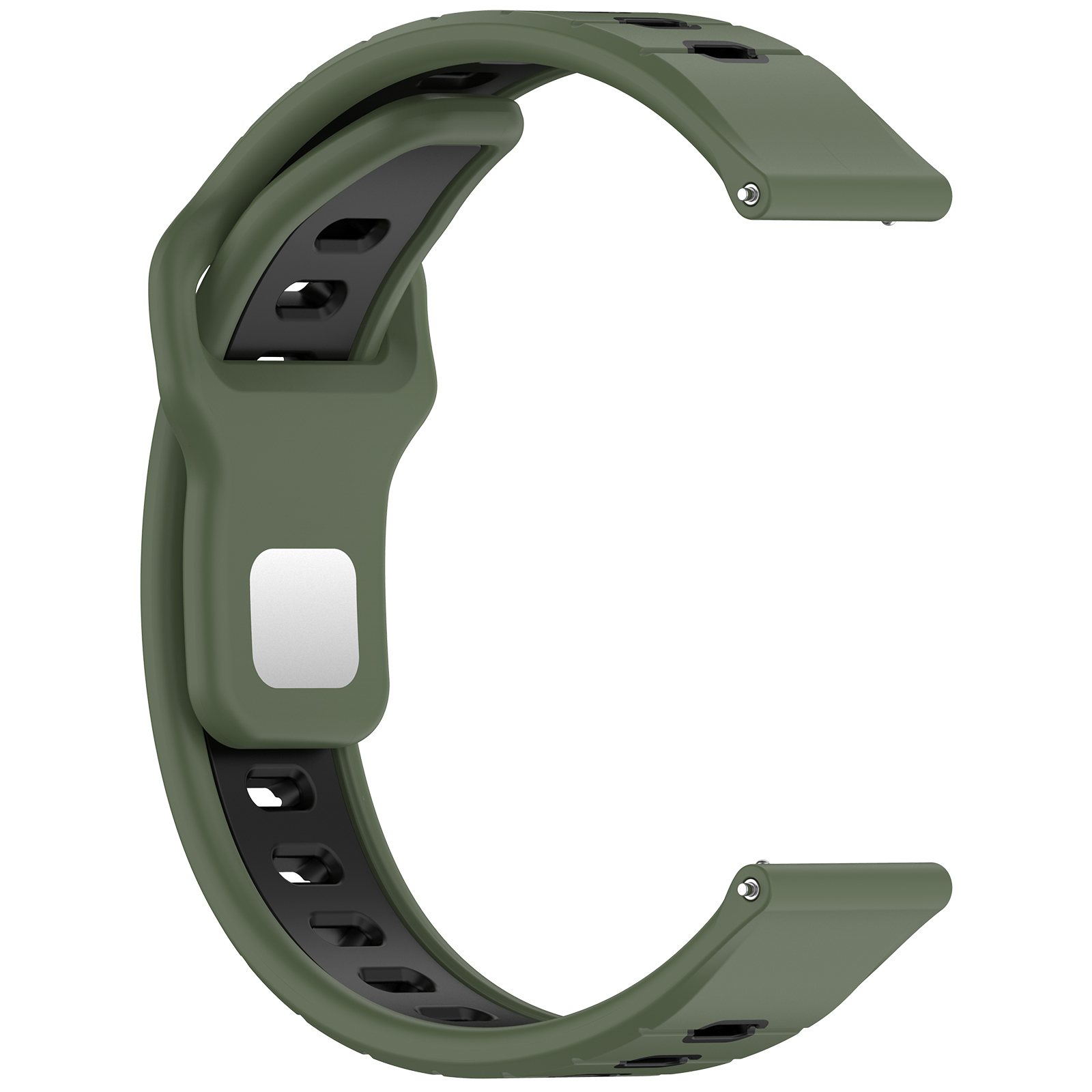 Grünes und schwarzes Uhrenarmband. Es hat eine quadratische Form in der Mitte.