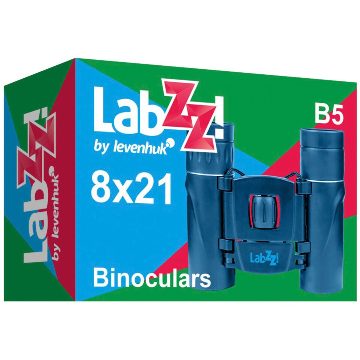 Pudełko lornetki Labzz, z nadrukowaną nazwą marki i specyfikacją produktu.