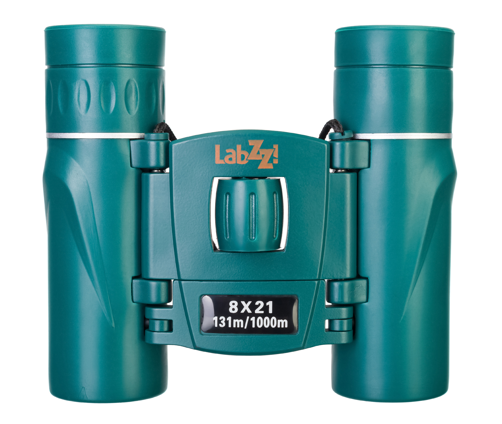 Turkusowa lornetka z czarnymi detalami. Nazwa 'LabZz!' jest wydrukowana na środku.