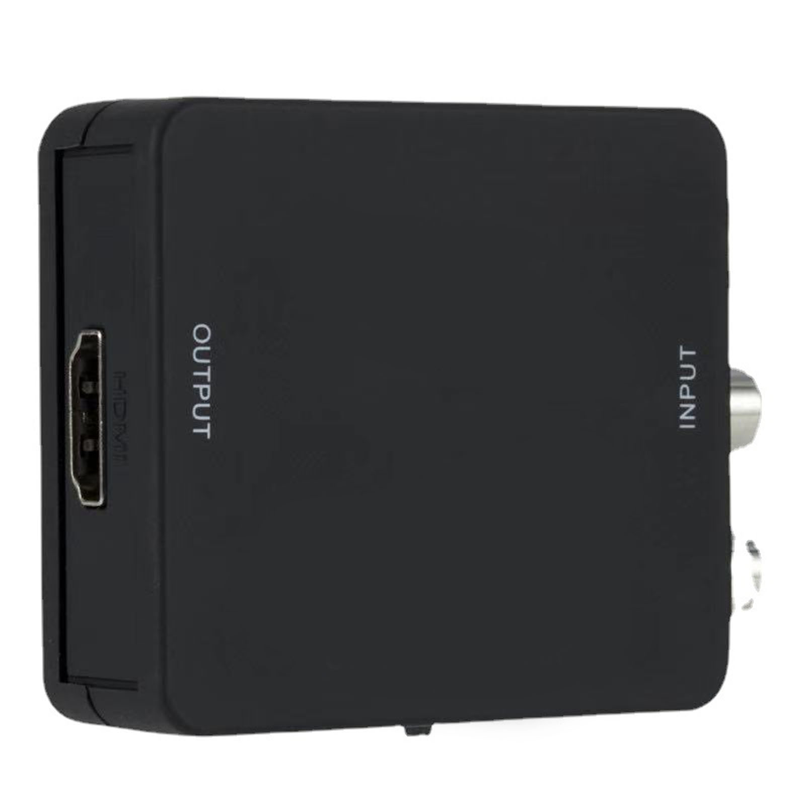 Schwarzer Videokonverter mit HDMI-Eingangs- und -Ausgangsanschlüssen.