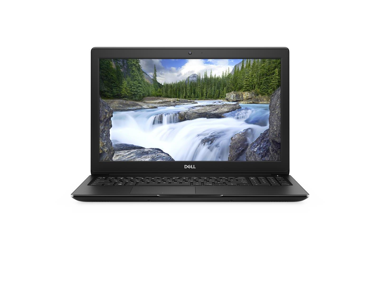 Ein schwarzer Laptop mit einem Wasserfall auf weißem Untergrund.
