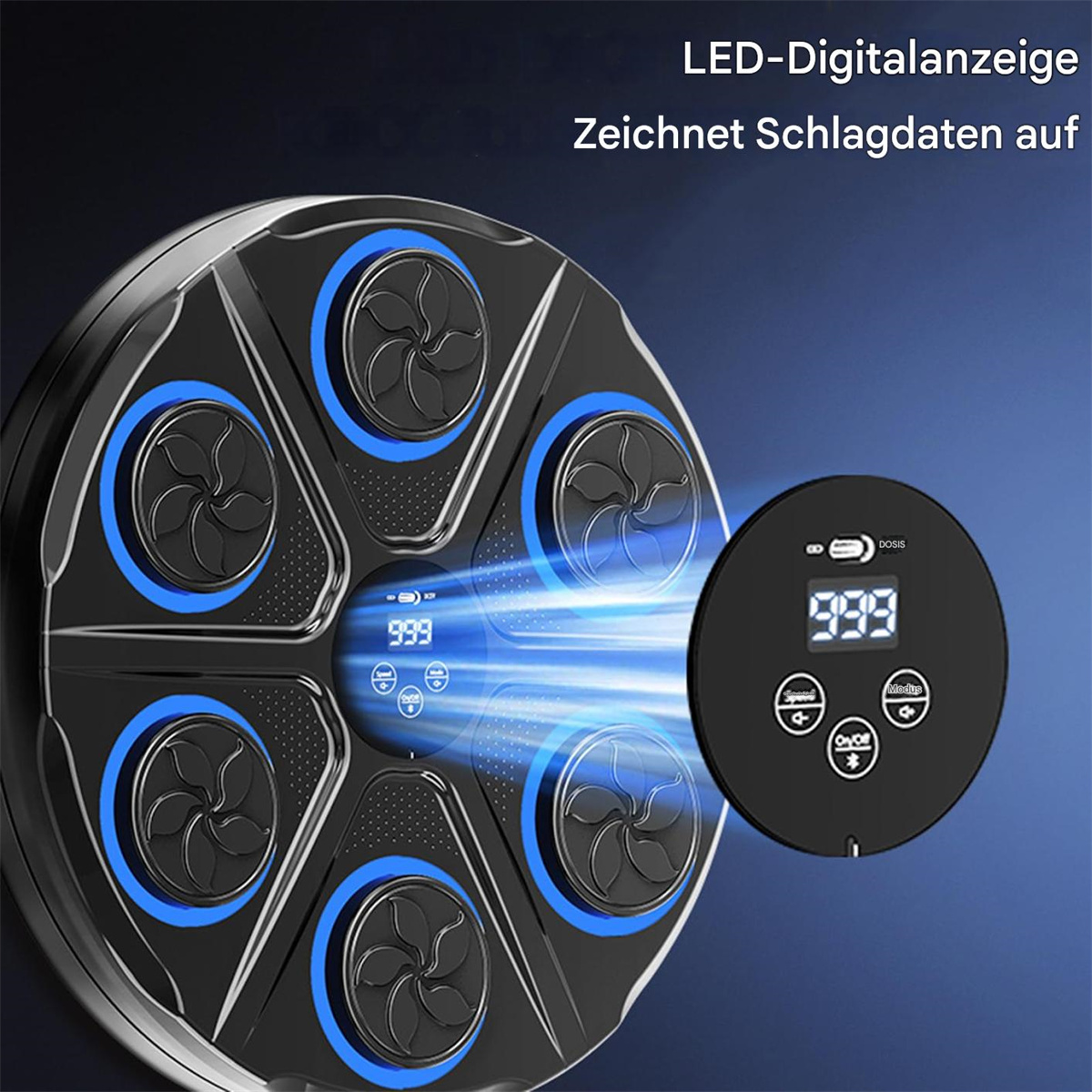 Eine Maschine mit 6 fächerförmigen Öffnungen mit einer Digitalanzeige, die '999' anzeigt.