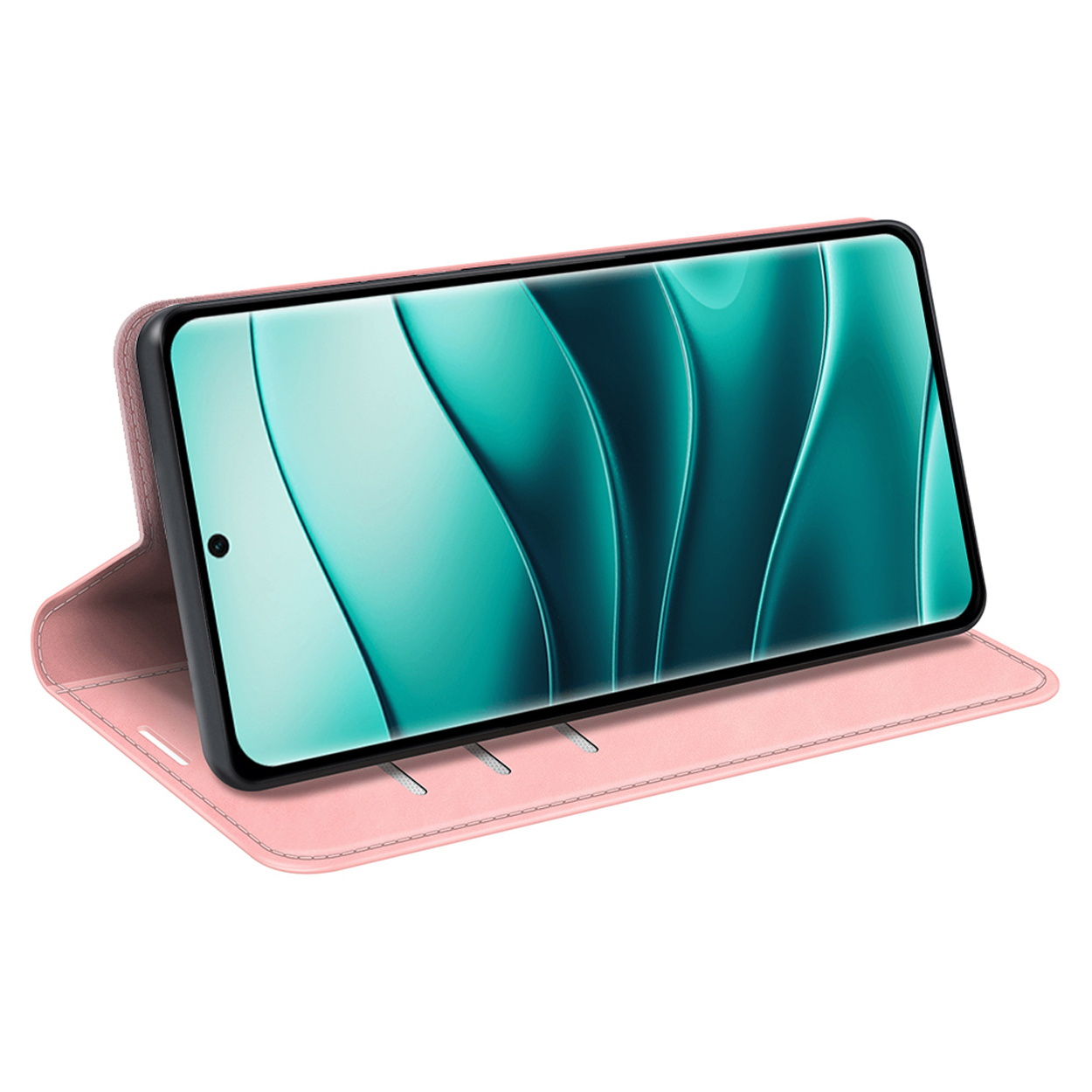 Roze telefoonhoes met telefoon.