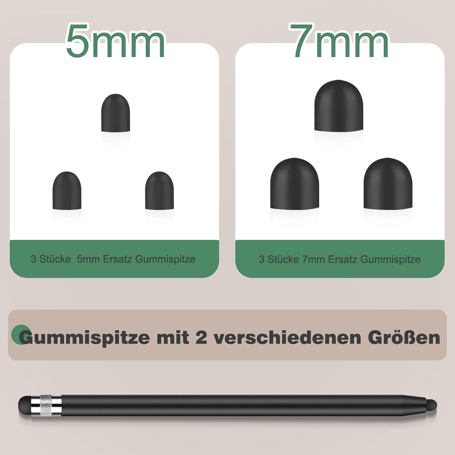Bild zeigt Stiftspitzen. Eine 5 mm und eine 7 mm. Ein schwarzer Stift im Hintergrund.