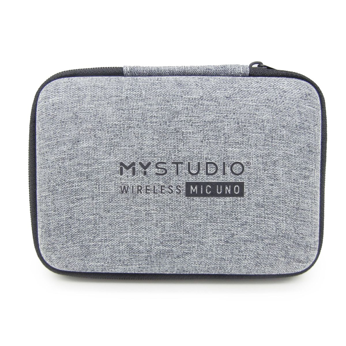 Graues Etui mit der Aufschrift 'MYSTUDIO WIRELESS MIC UNO'.