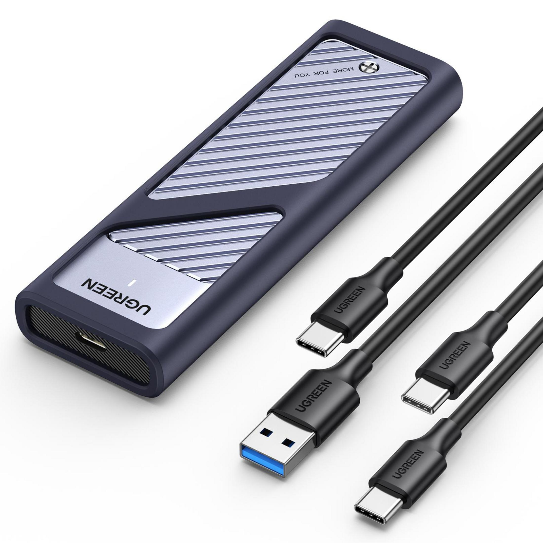 Disco rigido esterno con più cavi USB-C.