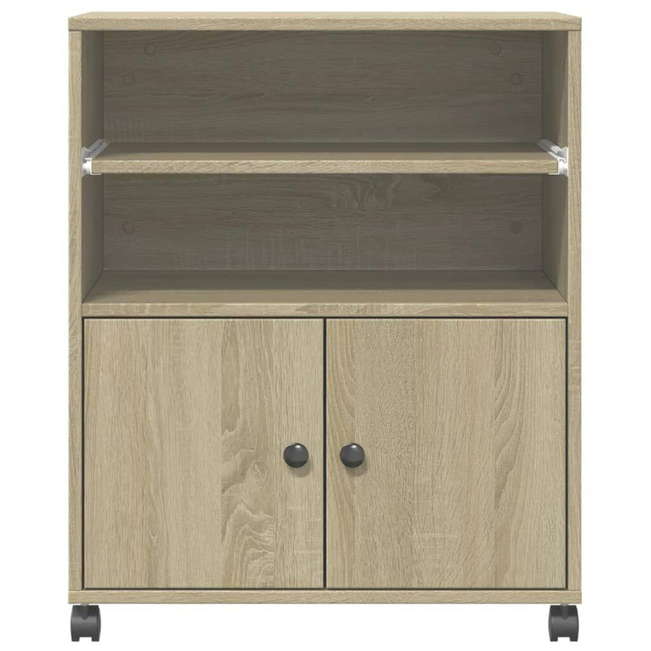 Holzschrank mit zwei Türen und zwei Regalen.