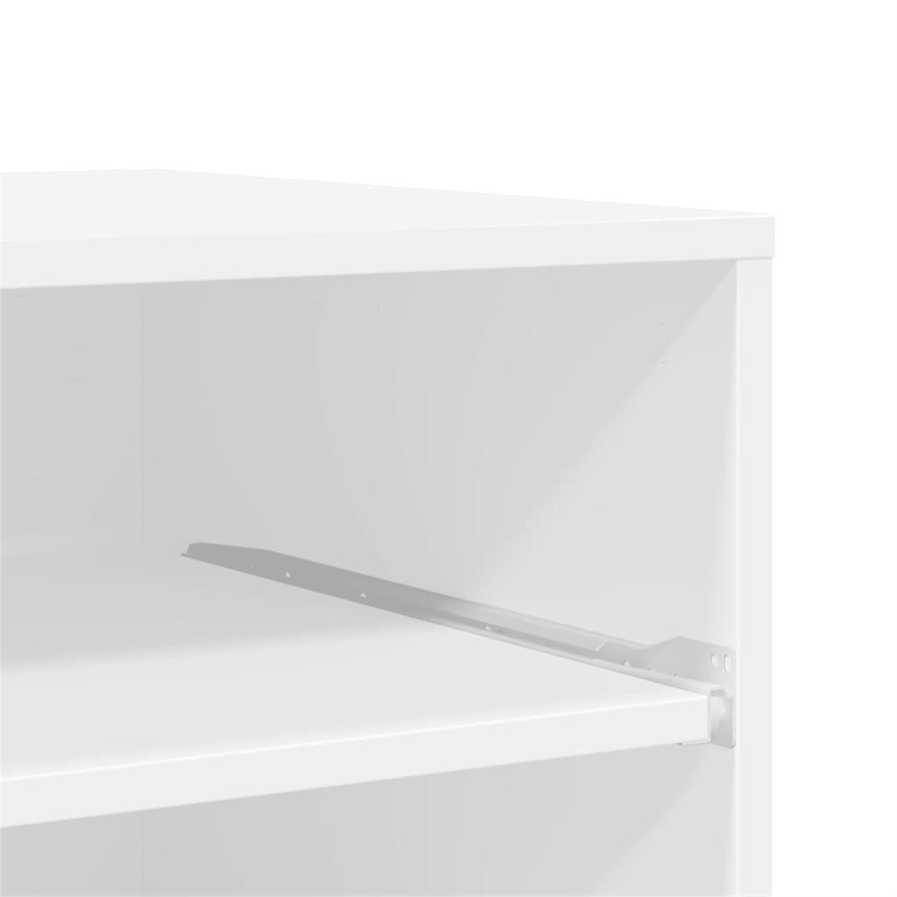 Weißes Schrankschubfach mit Metallhalterung.