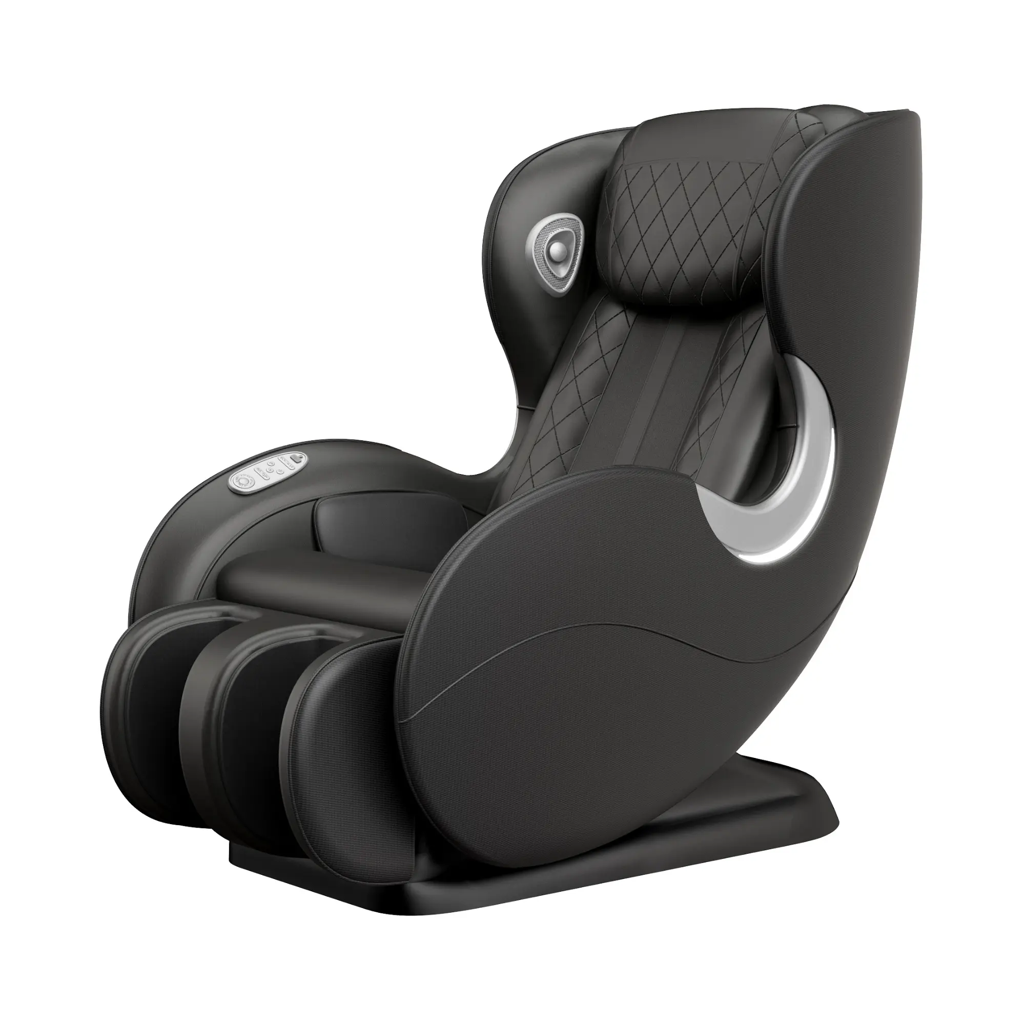 Black massage chair on a white background.