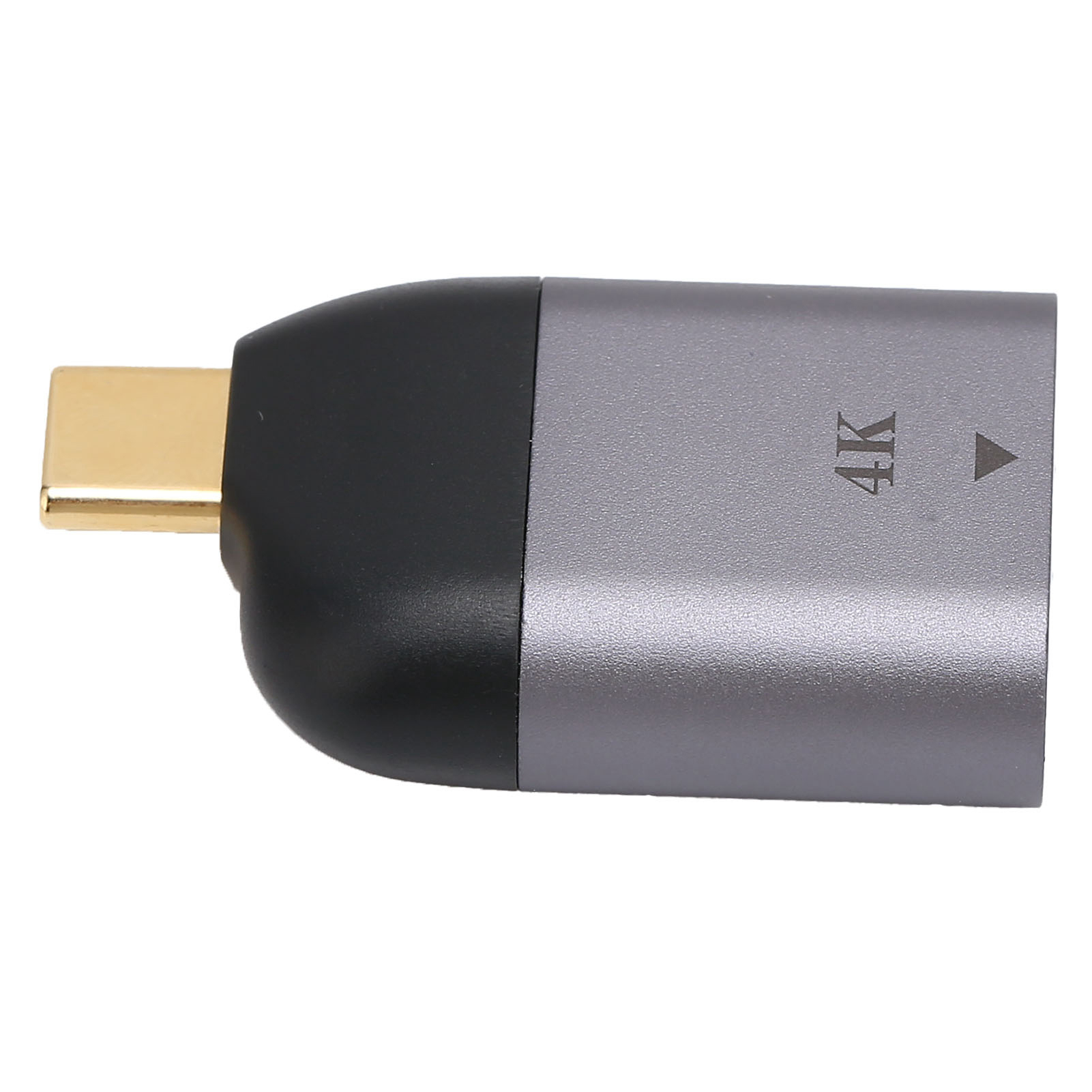 Grauer und schwarzer HDMI-Adapter mit goldenem Stecker. Mit 4K markiert.