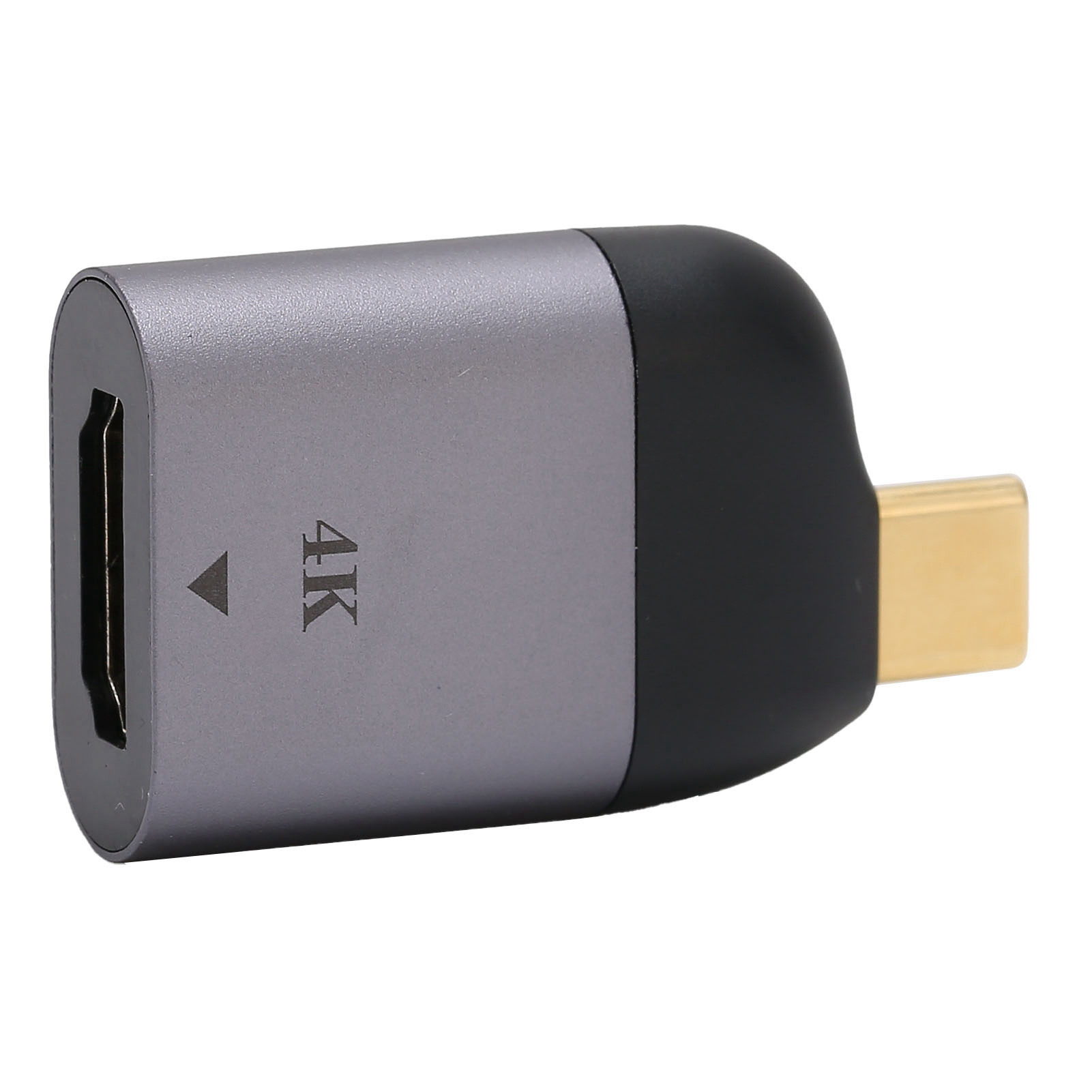 Grauer 4K HDMI-zu-USB-C-Adapter auf weißer Oberfläche. Enthält 4K-Text.