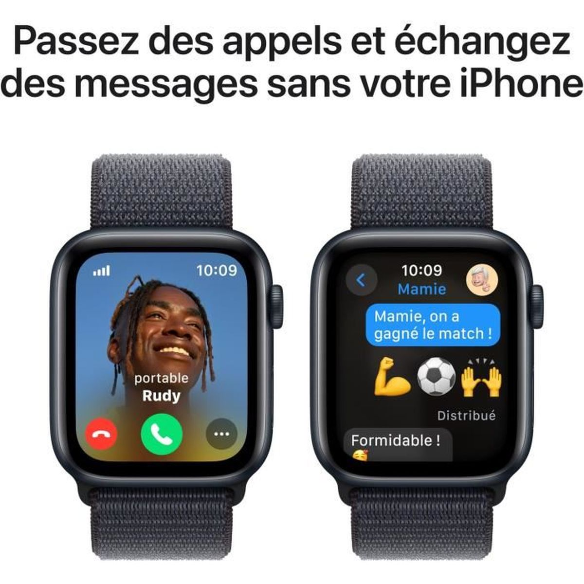 Due smartwatch, uno con schermo di chiamata, l'altro con un messaggio di testo.