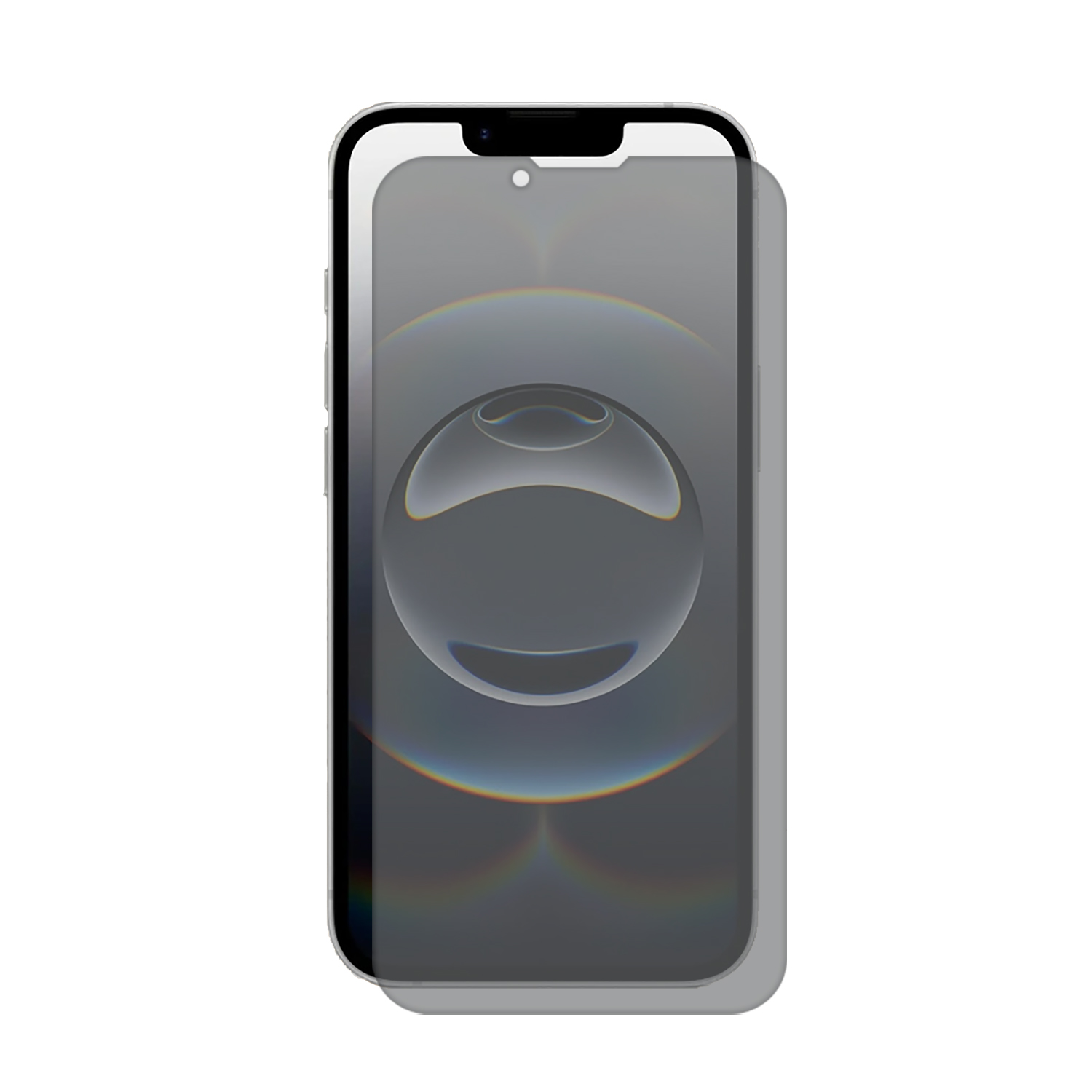Un iPhone avec un protecteur d'écran appliqué. Le protecteur est gris et partiellement opaque.