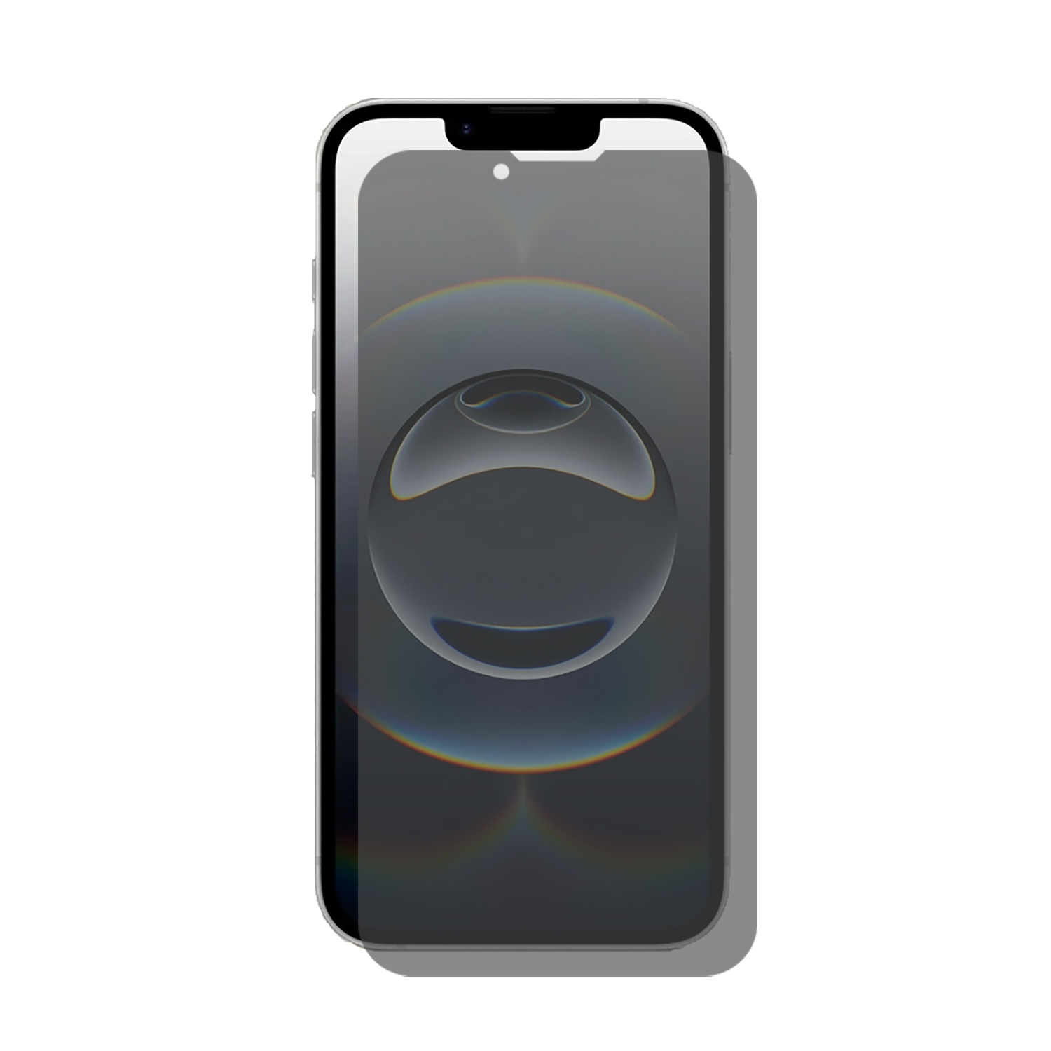 Een iPhone met een screenprotector. De protector is grijs en gedeeltelijk ondoorzichtig.