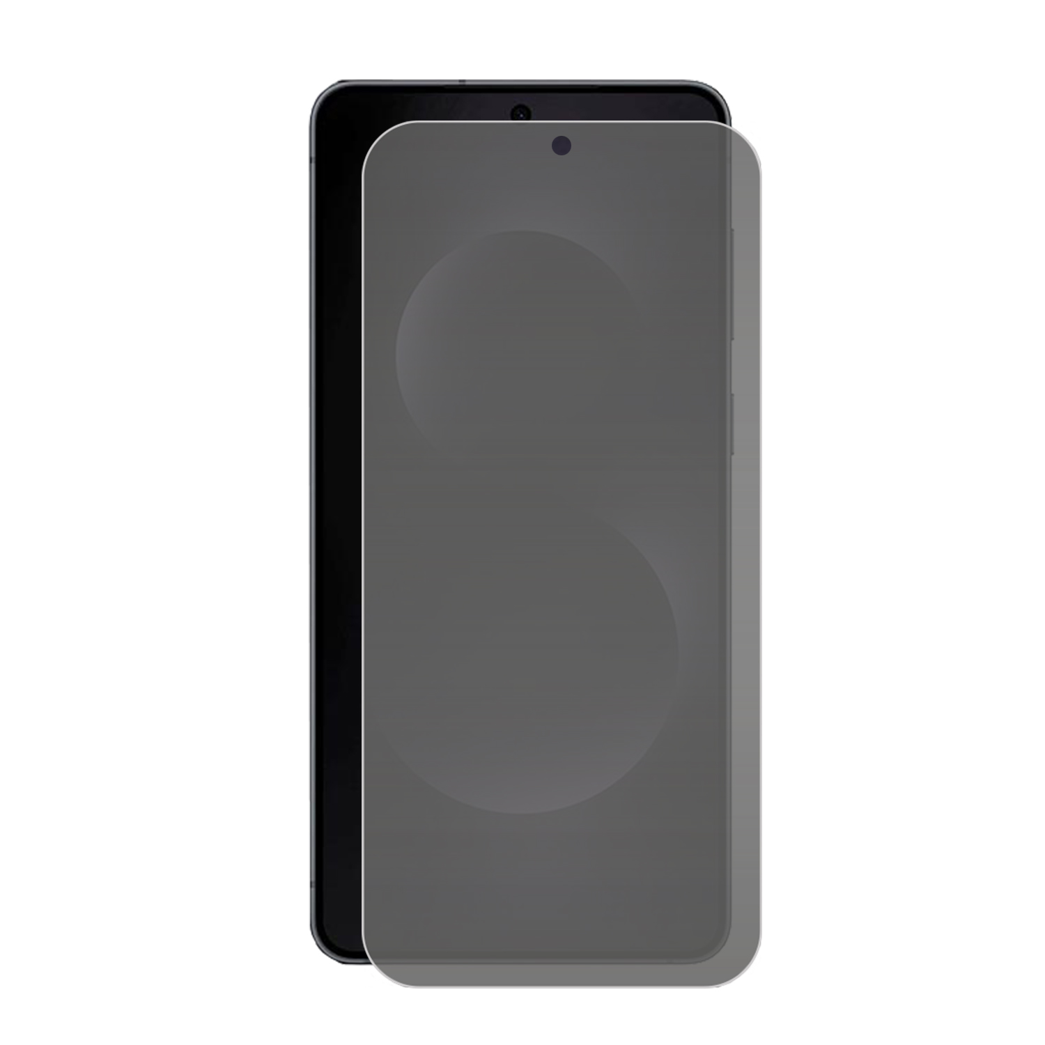 Un smartphone noir avec un protecteur d'écran gris appliqué.