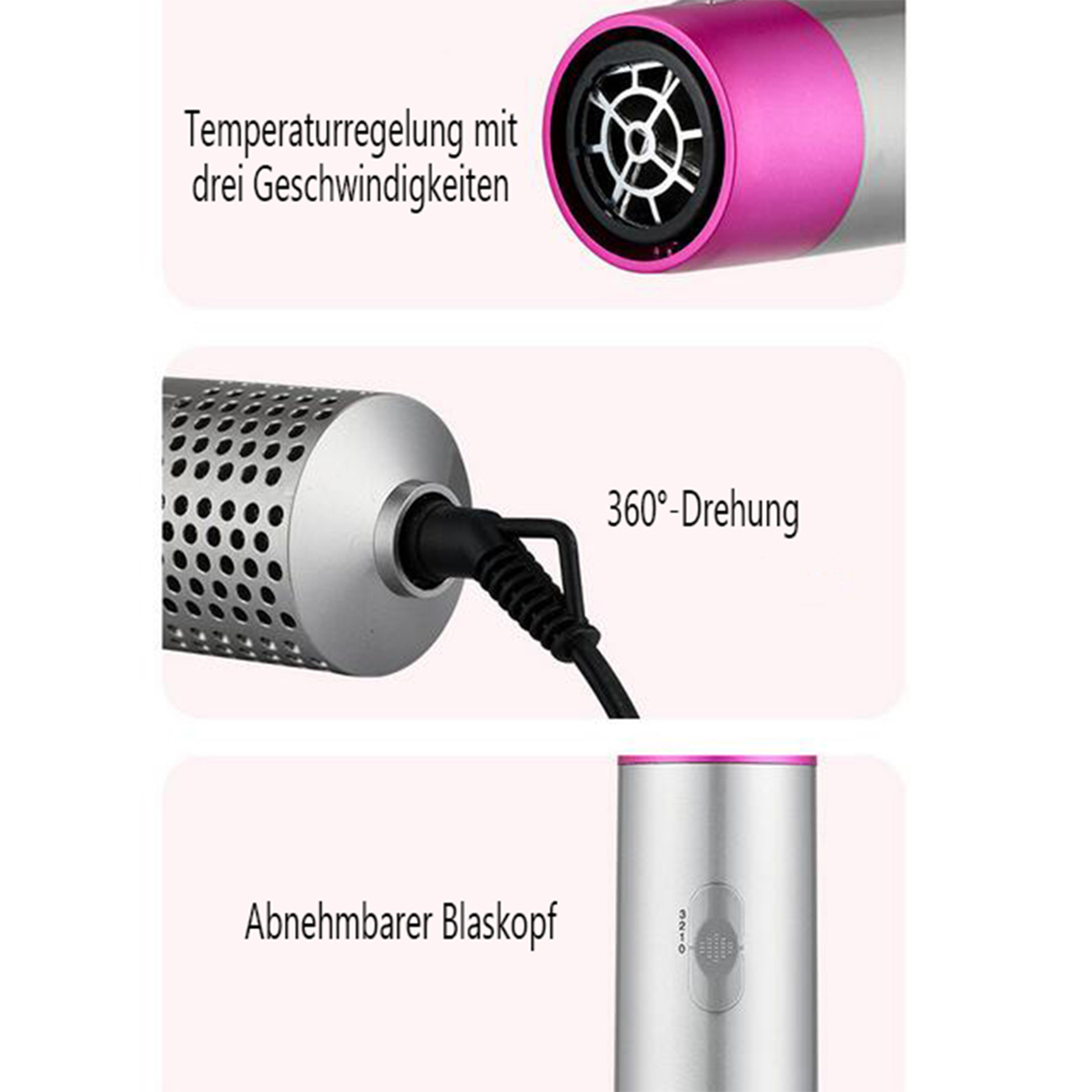 Ein Haarstyler wird vor und nach der Anwendung gezeigt, um die Ergebnisse der Haarglättung zu veranschaulichen.