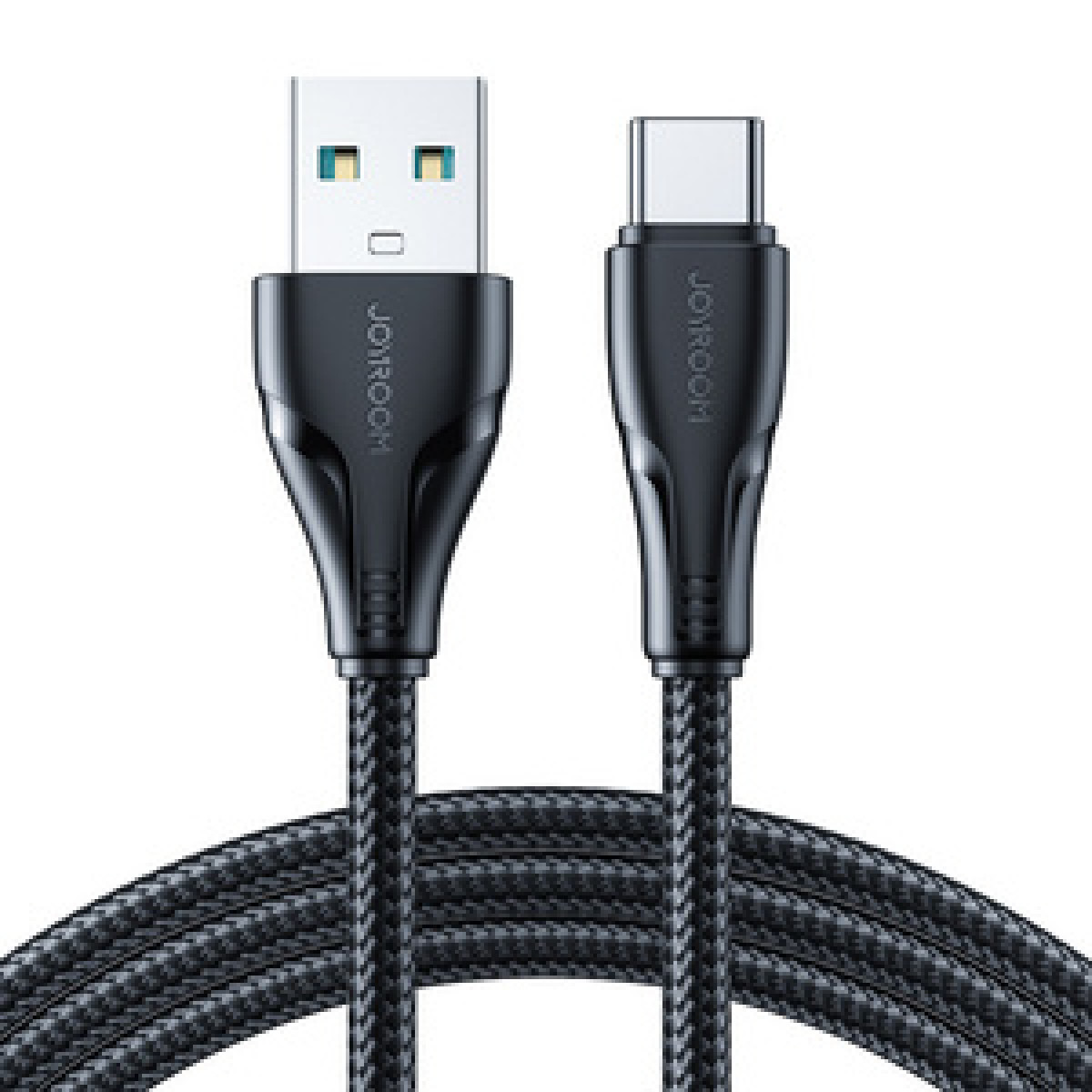 Czarny kabel USB-A do USB-C, marka JOOROM, pleciony kabel.