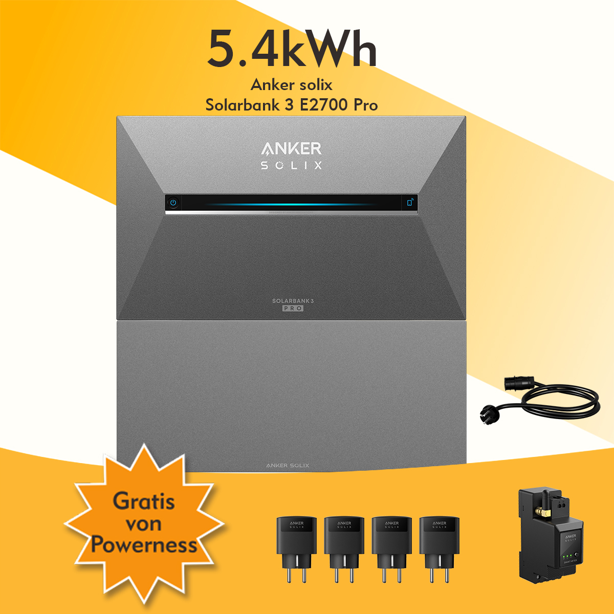 Anker Solix Solarbank 3 Pro, mit Zubehör und Text.