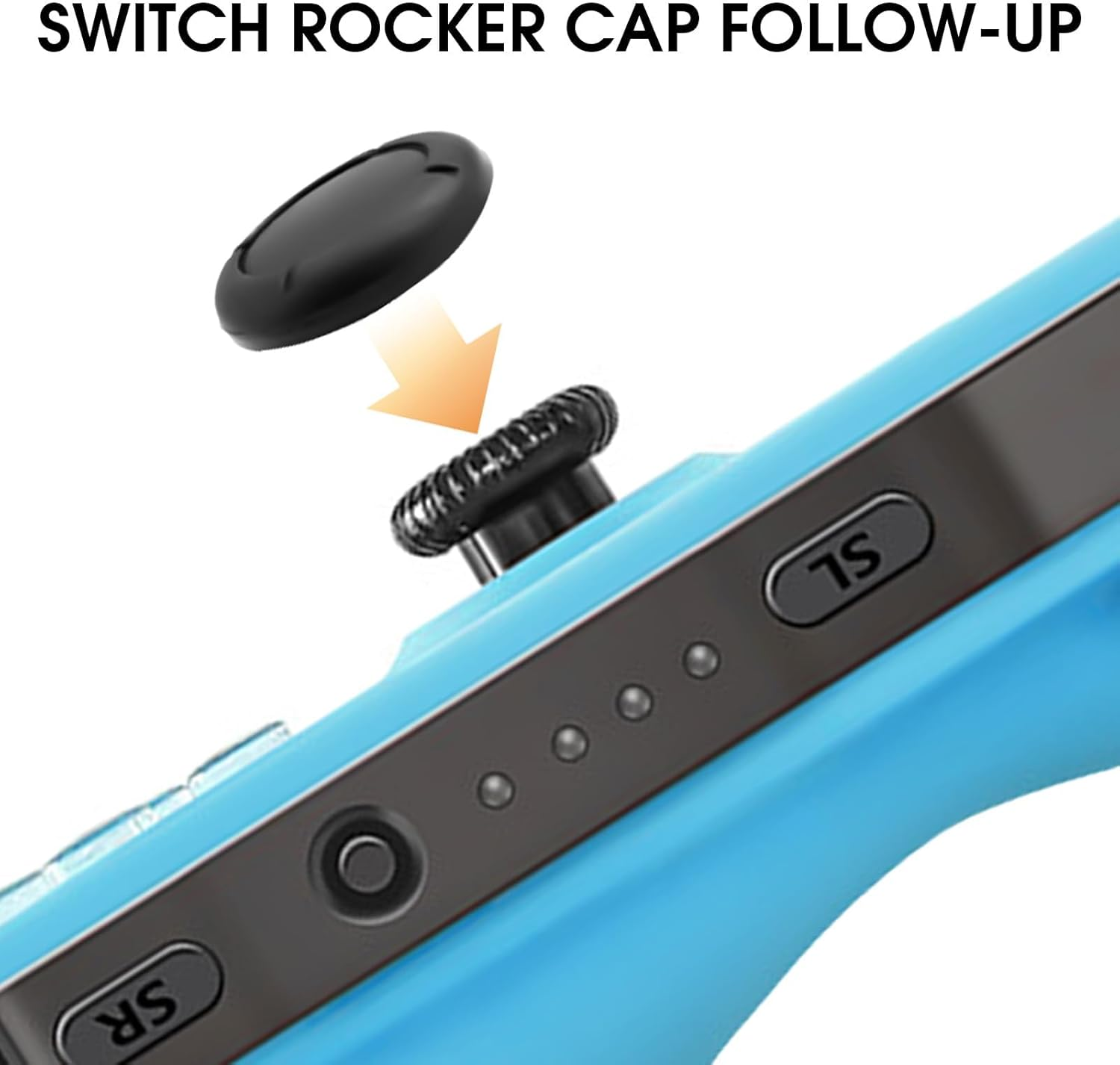 Bild zeigt Joystick und den Vorgang, die Kappe aufzusetzen. Pfeil zeigt Richtung.