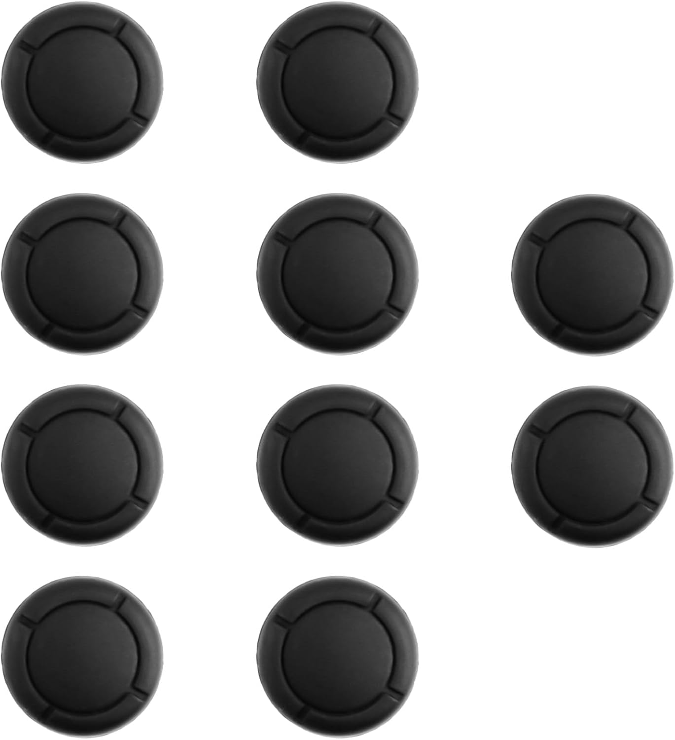 Bild zeigt mehrere schwarze Joystick-Kappen. Sie sind rund und auf weißem Hintergrund.