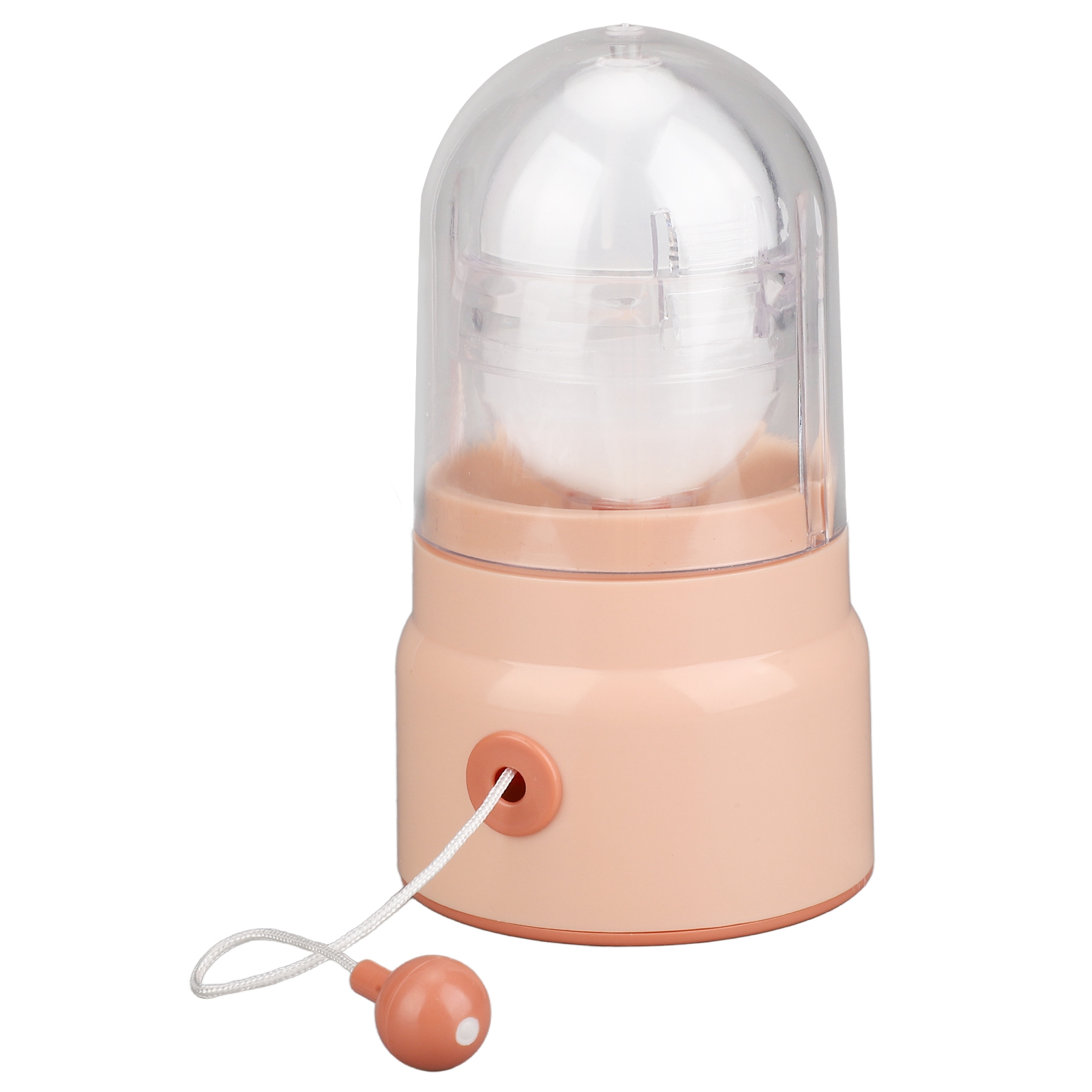 Ein rosa und klarer Eierkocher. Ein weißes Ei im Inneren ist sichtbar.
