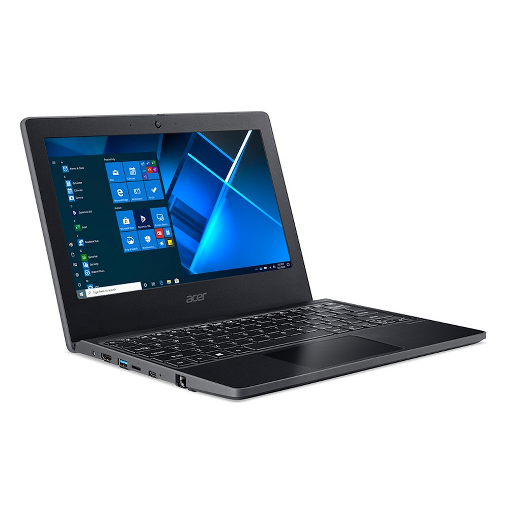 Laptop nero con schermo aperto, che mostra Windows. Il logo Acer è visibile sulla base.