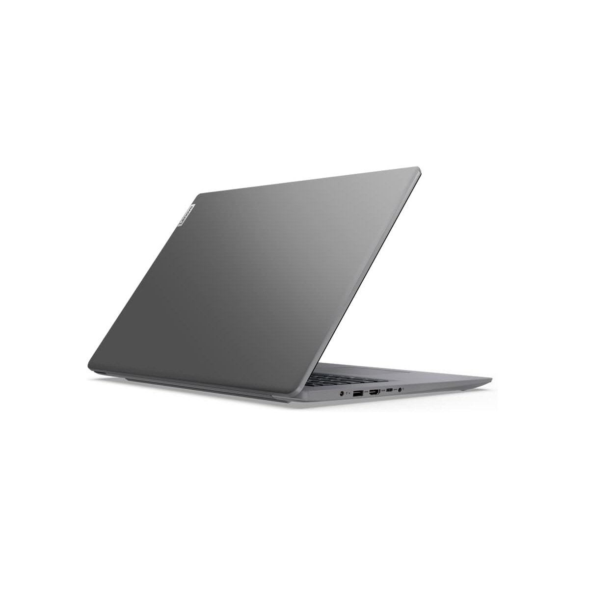 Ein grauer Laptop von hinten. Der Laptop ist geöffnet und abgewinkelt, mit leichtem Blick auf die Tastatur.