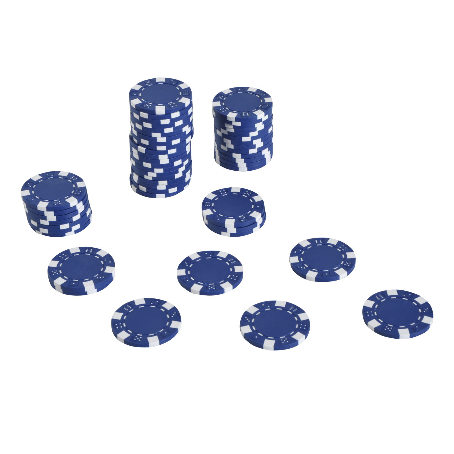 Stapel blauer Pokerkarten, weißer Hintergrund, Studioaufnahme.