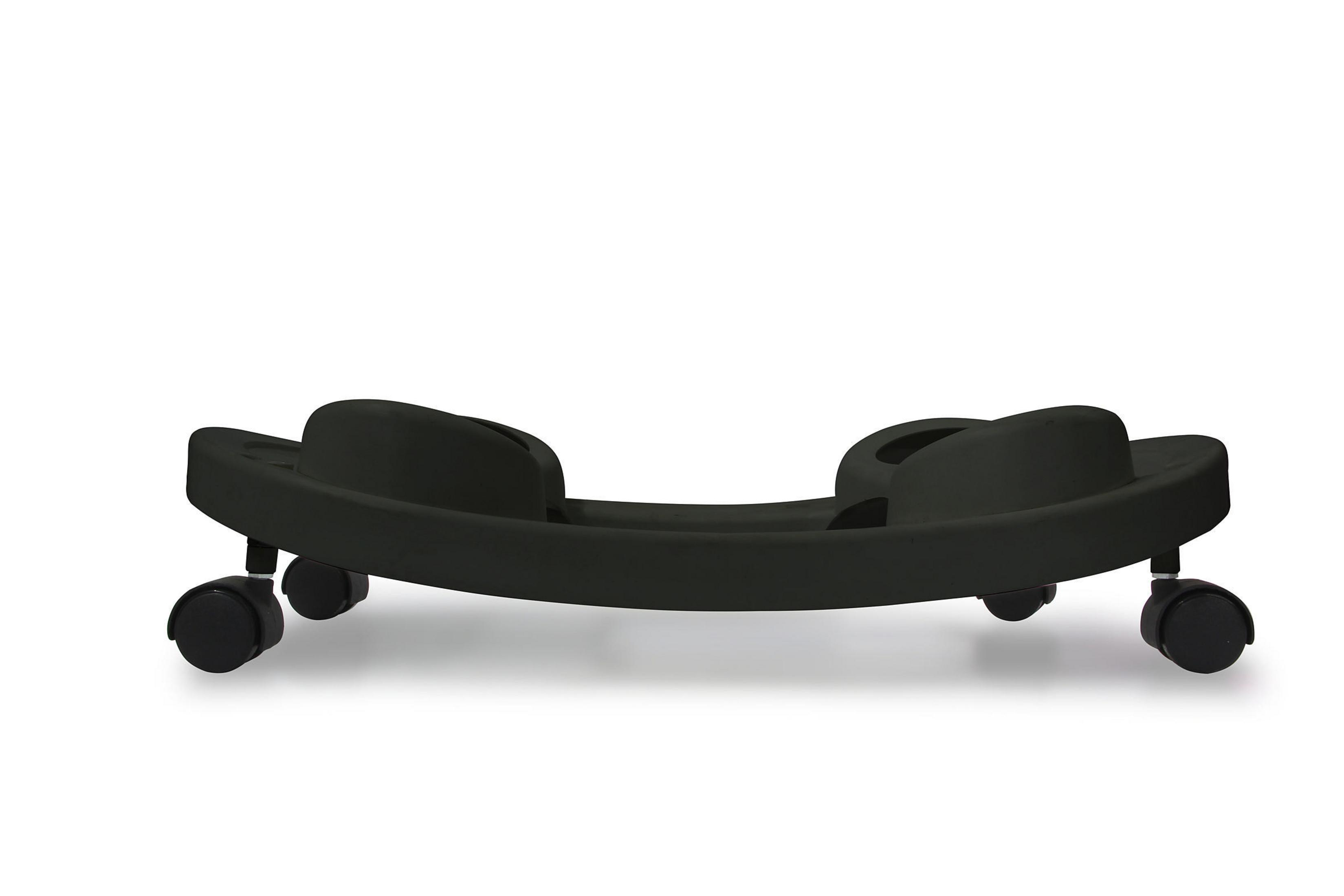 Czarna plastikowa podstawa z kółkami. Dwa podwyższone obszary. Białe tło.