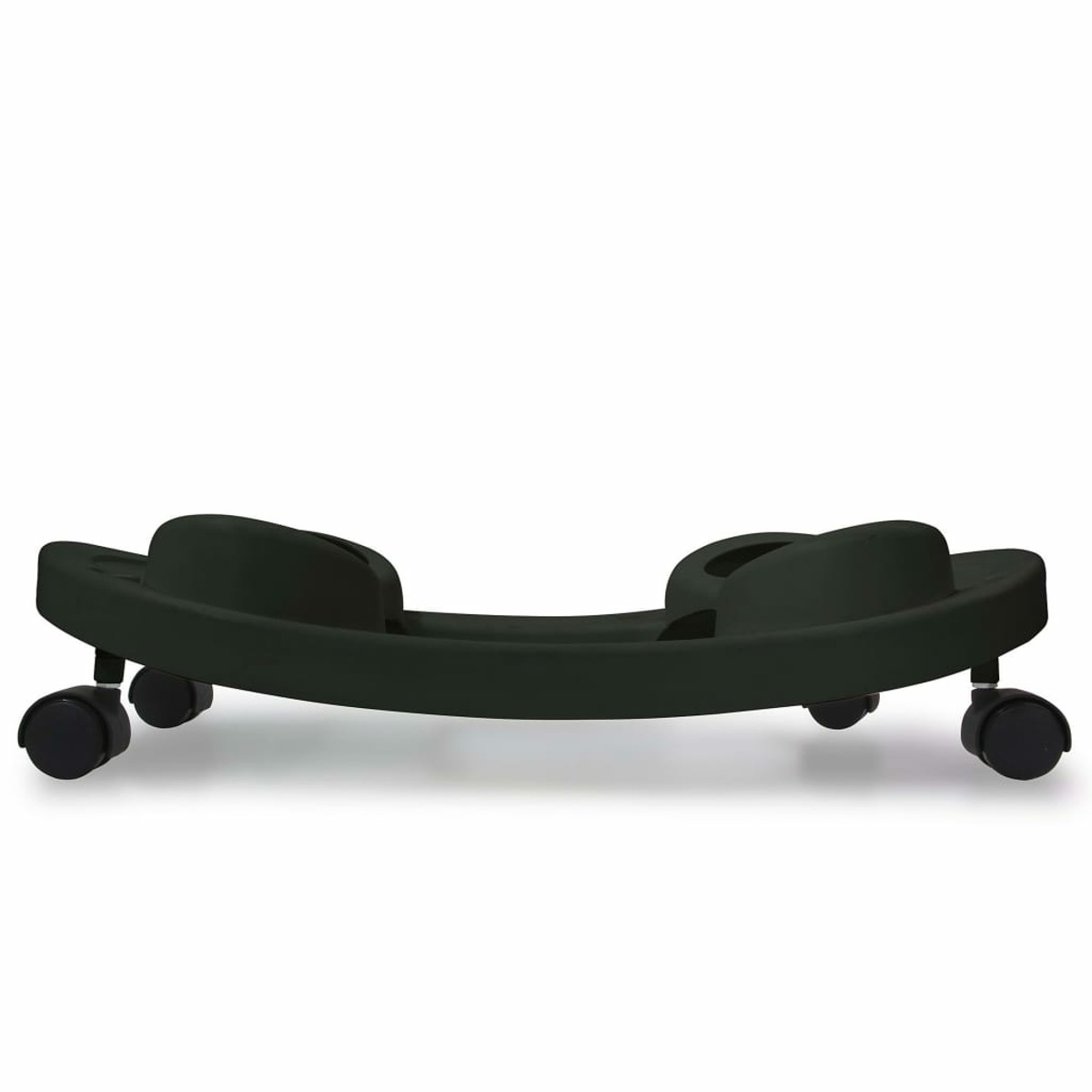 Czarna plastikowa podstawa z kółkami. Dwa podwyższone obszary. Białe tło.