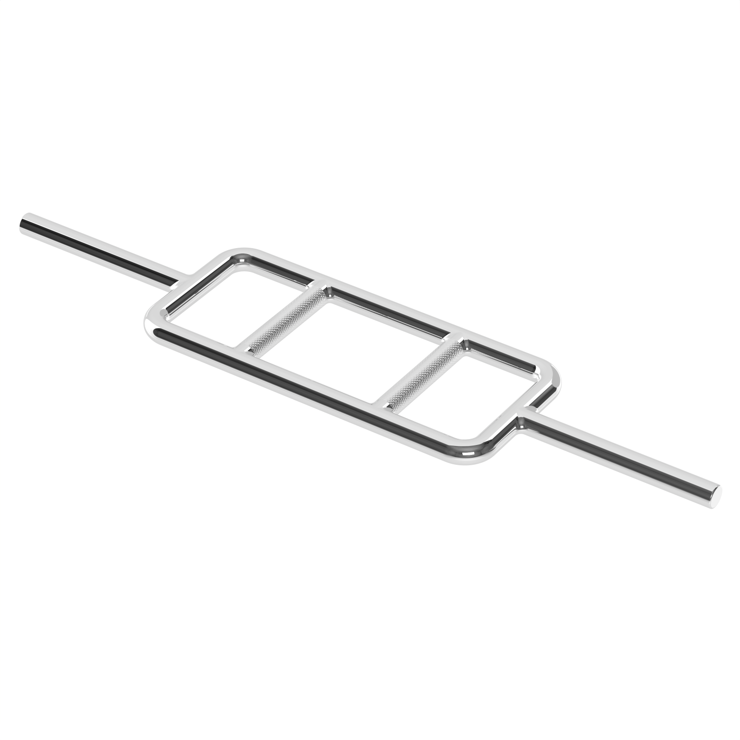Chrome-plated trap bar. It has a square central section and two straight handles on each side, set against a white background.