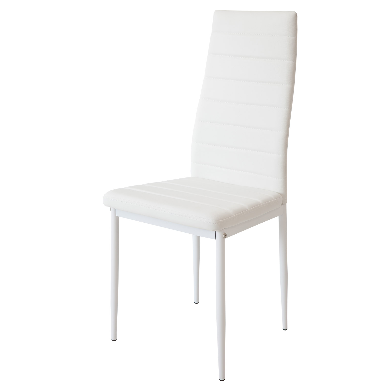 Ein weißer Stuhl mit hohem Rücken vor weißem Hintergrund, schlichtes und modernes Design.