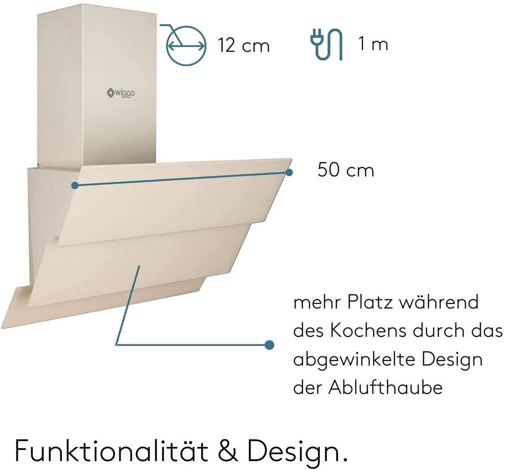 Hotte de cuisine, design angulaire pour plus d'espace, dimensions en cm.