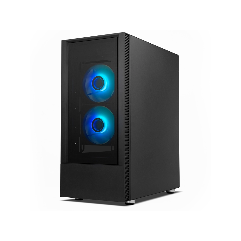 Una vista superior de una caja de computadora negra.