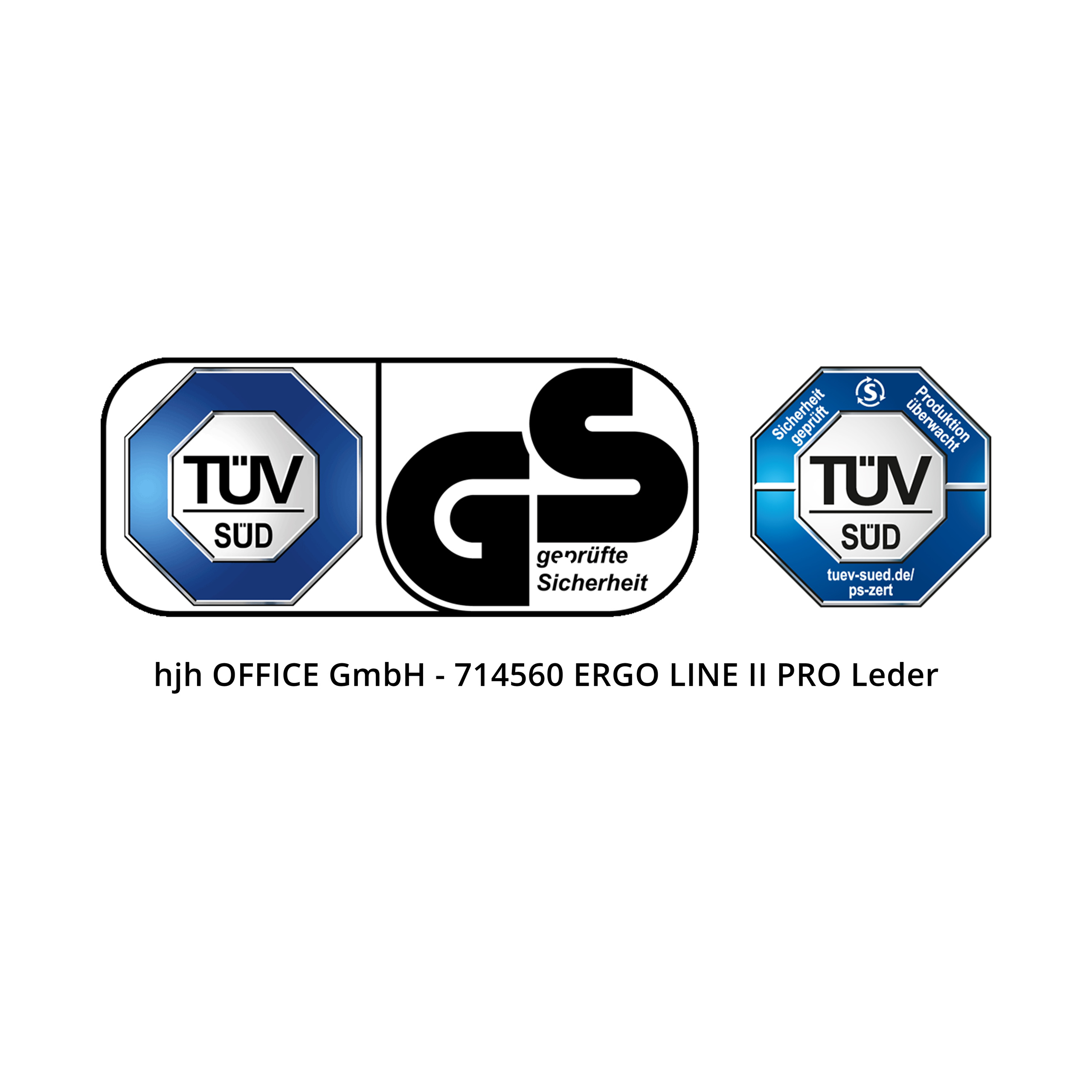 Logos von TUV SUD und GS, Text: hjh OFFICE GmbH - 714560 ERGO LINE II PRO Leder.