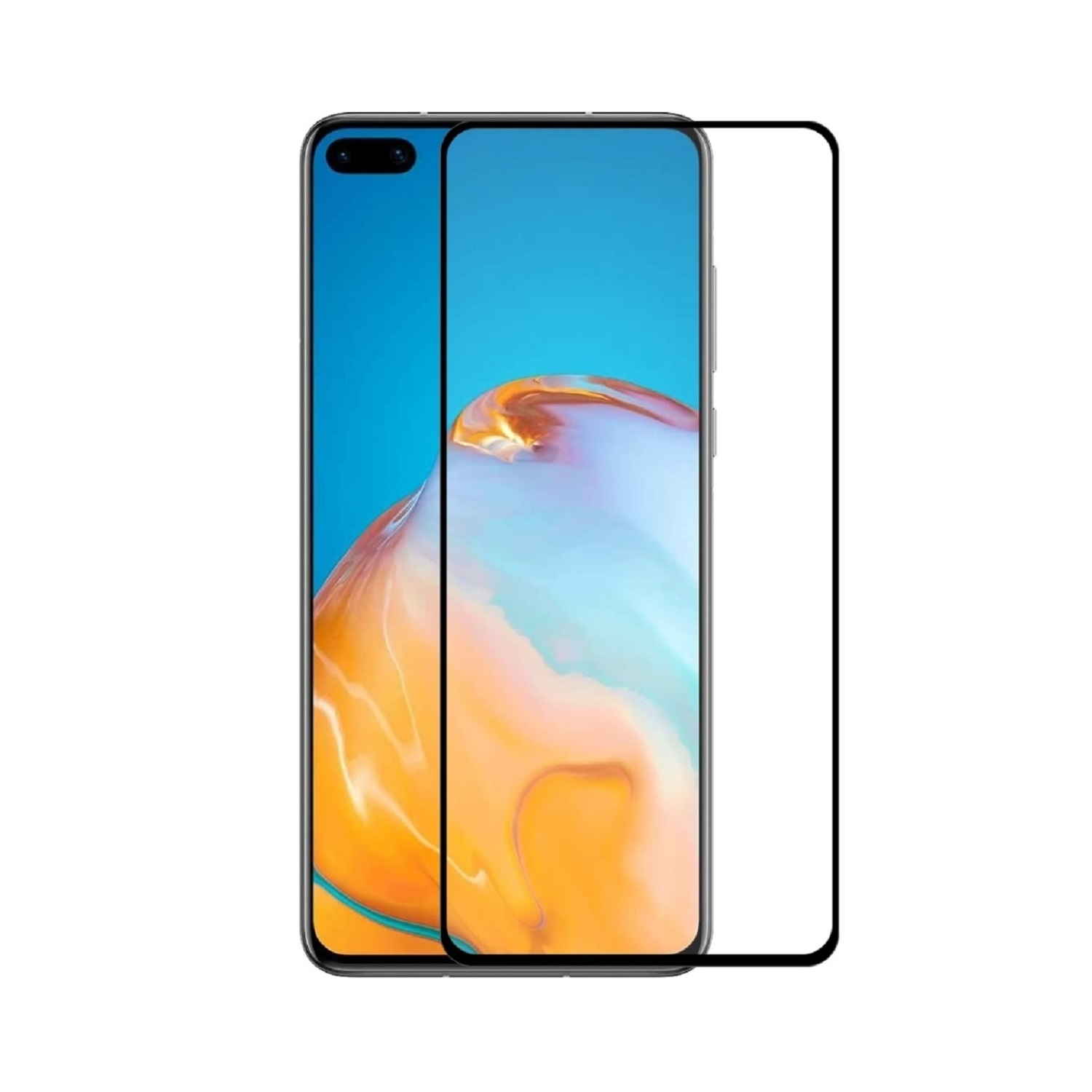 Smartphone mit Displayschutz. Das Telefon hat einen blauen Bildschirm und einen transparenten Schutz.