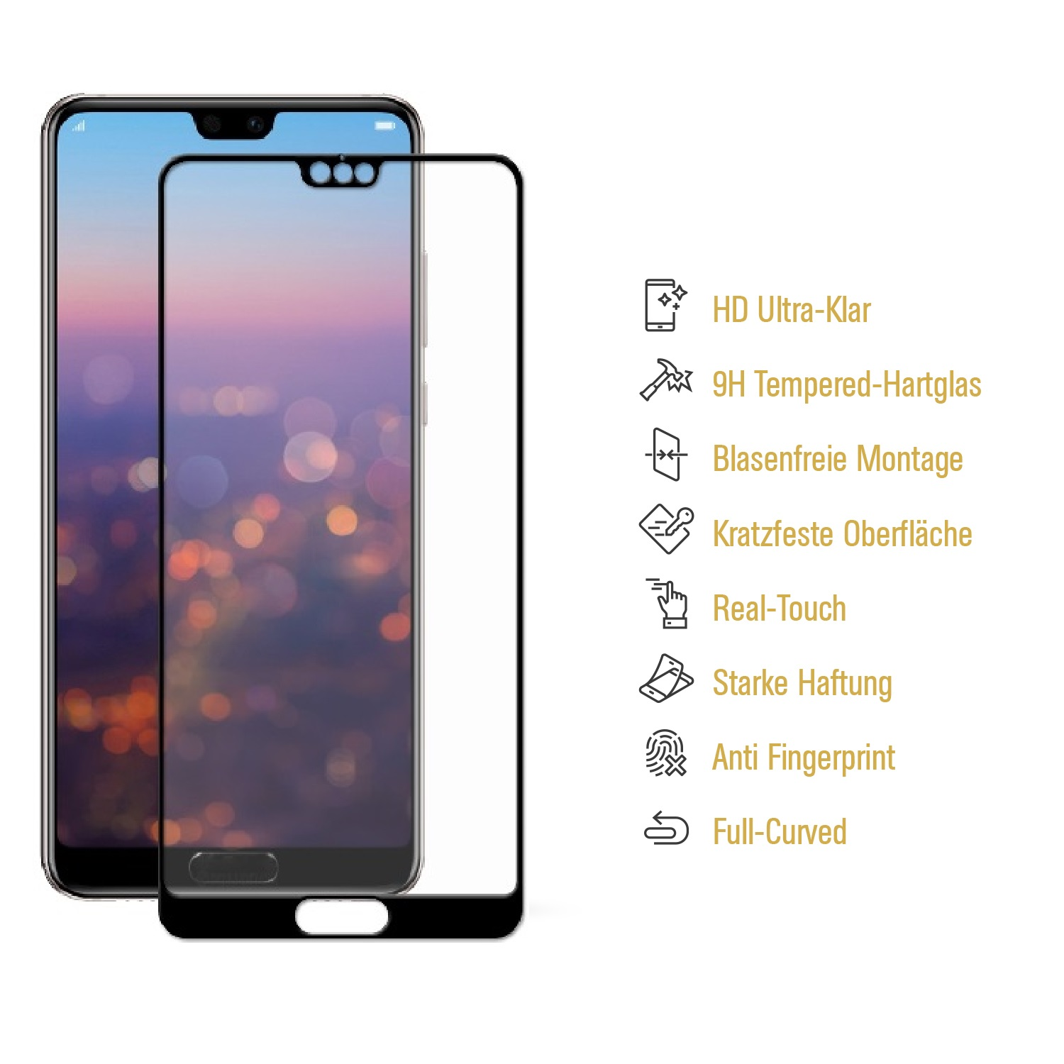 Ein Telefon mit Displayschutzfolie befindet sich neben einem Telefon ohne Schutz.