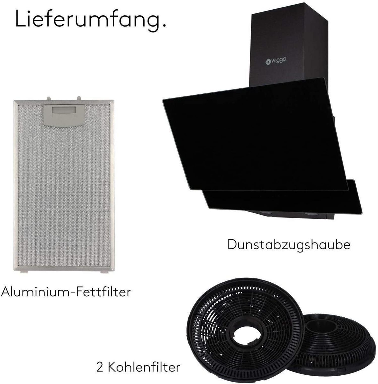 Une hotte aspirante noire avec deux filtres à charbon et un filtre en aluminium.