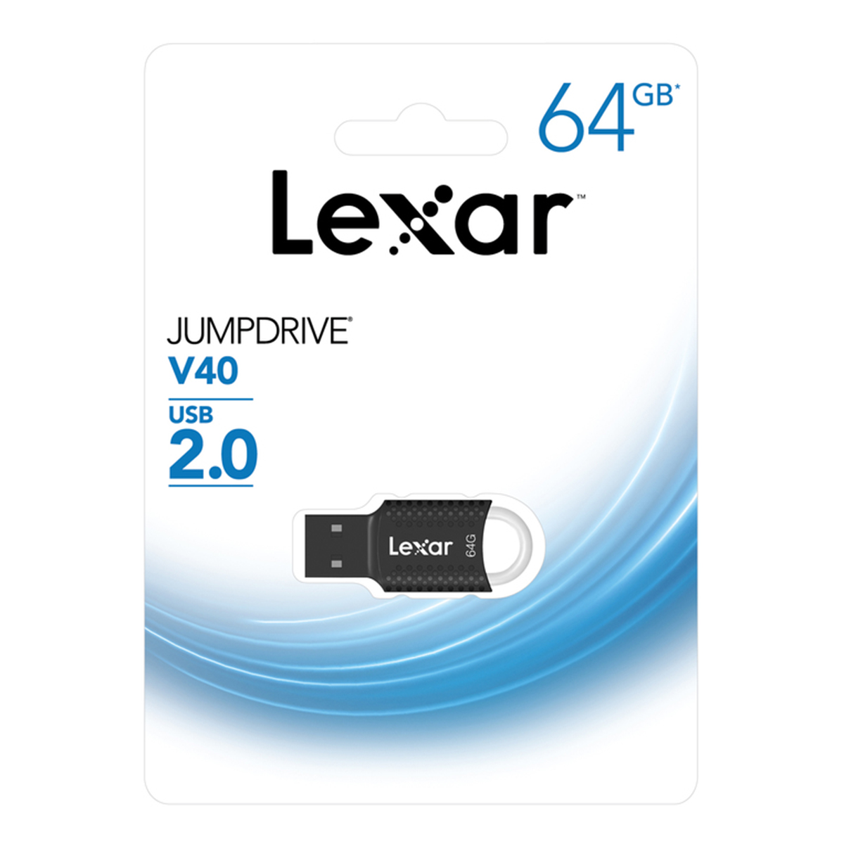 Dysk USB w opakowaniu z napisem Lexar Jumpdrive V40 USB 2.0, 64GB.