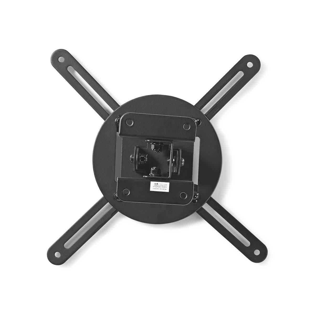 Black TV mount, four arms extend from a central disc with mounting brackets.