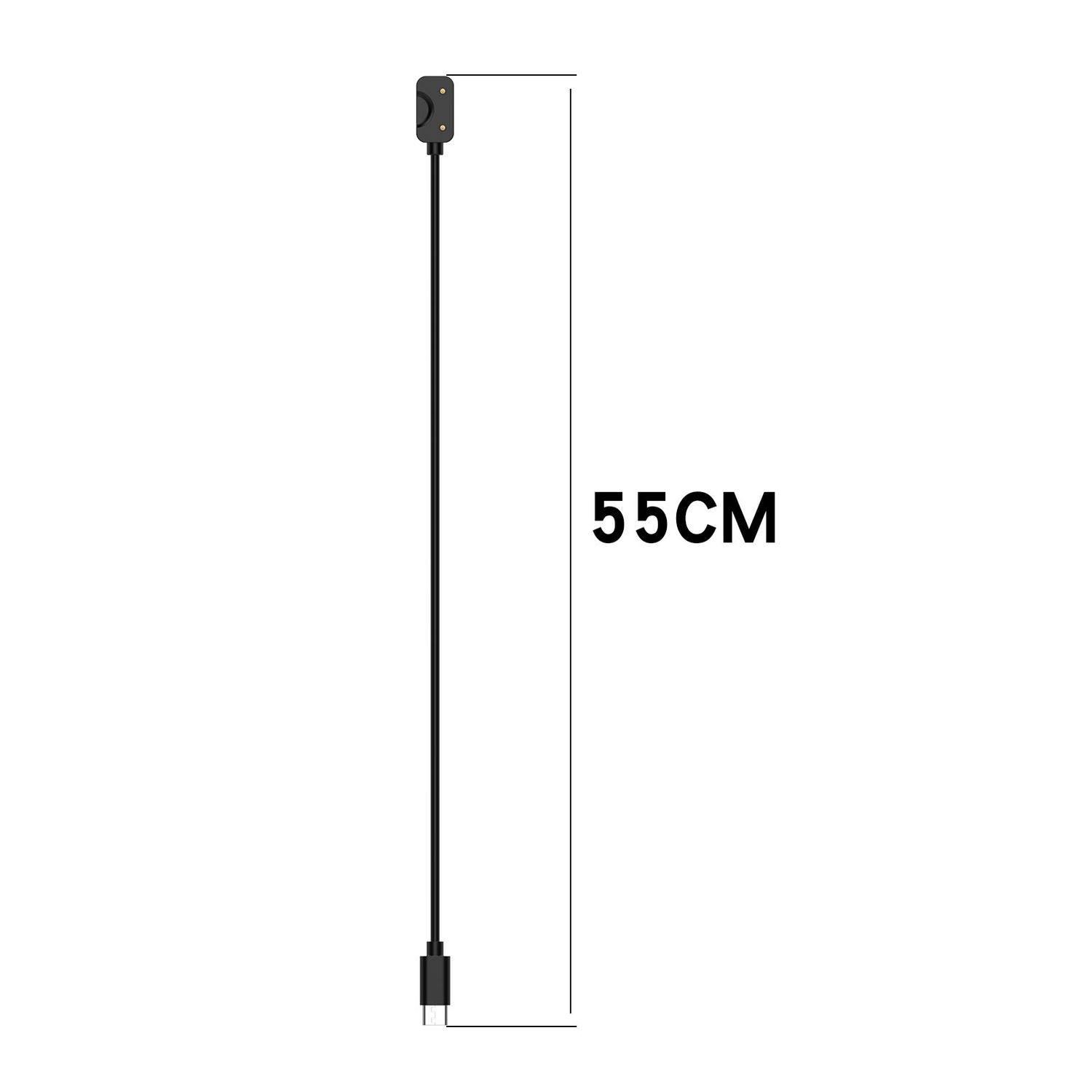 Schwarzes USB-Kabel, 55 cm lang. Weißer Hintergrund. Das Kabel hat einen USB-C-Anschluss an einem Ende.